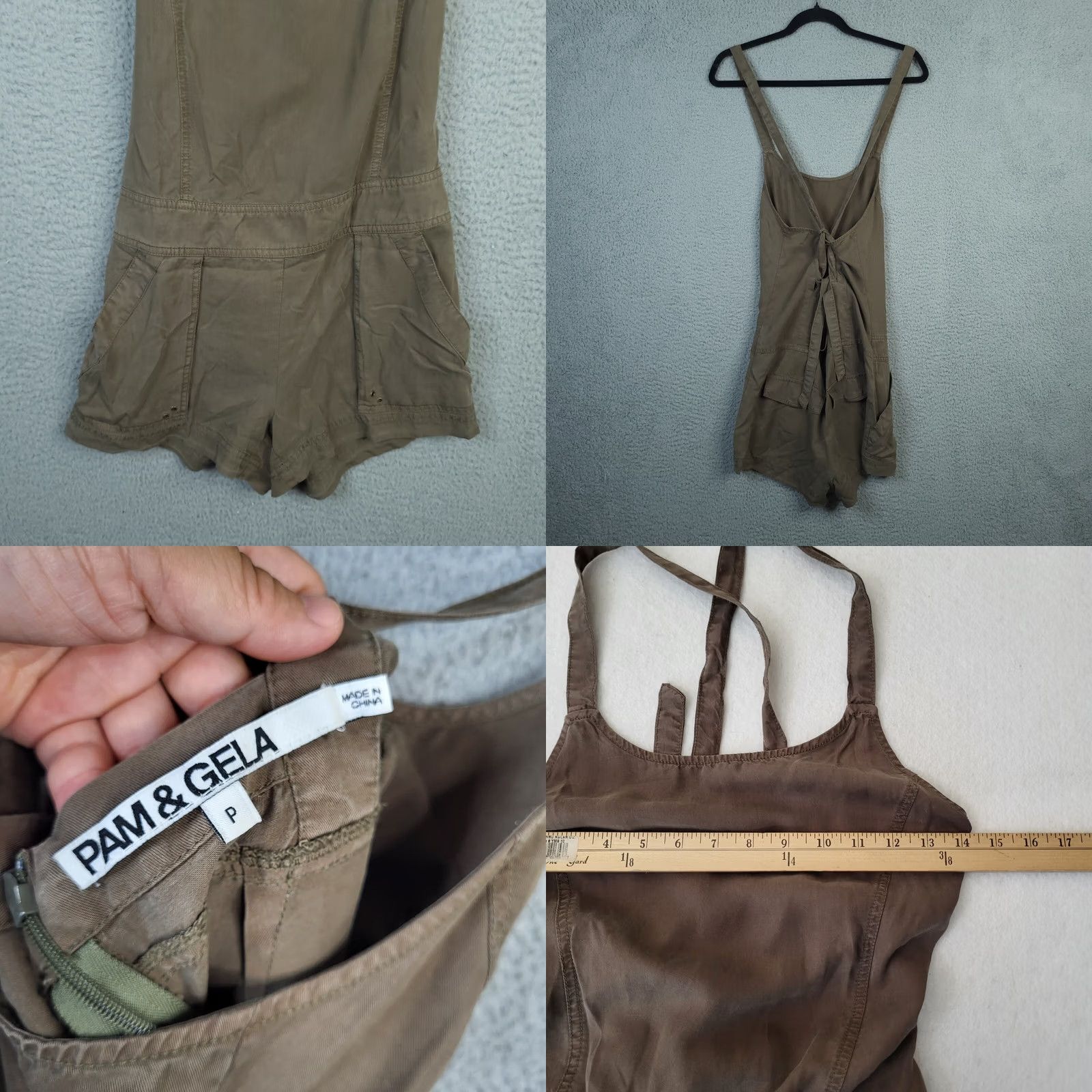 Vintage PAM & GELA Brown Women's Sleeveless Lace Up Romper Size P Size 28" / US 6 / IT 42 - 8 Thumbnail