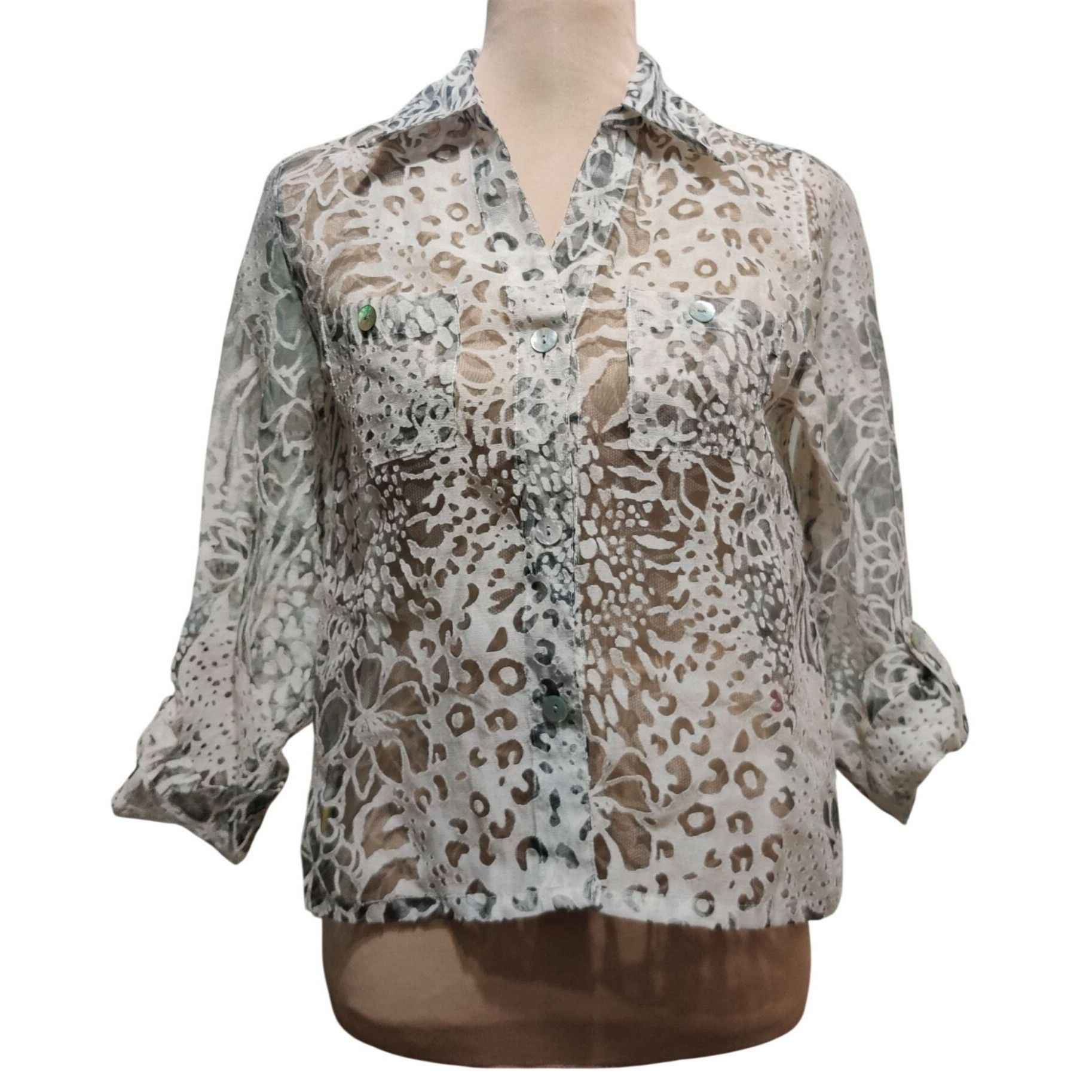 Vintage Ruby Rd S Womens White Blouse Neutral Vintage Sheer Button F Size S / US 4 / IT 40 - 12 Thumbnail