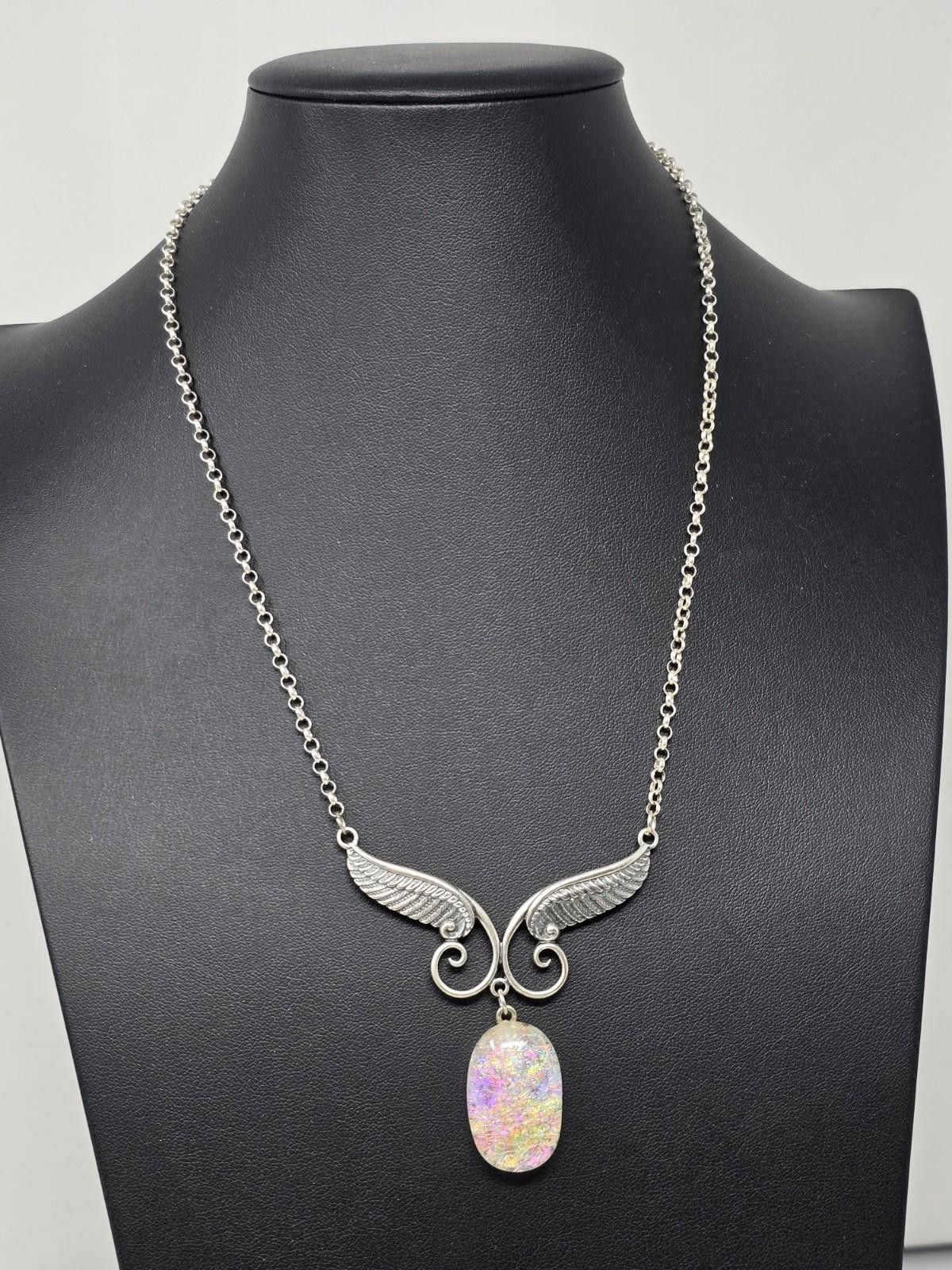 Other 925 Sterling Silver Angel Wing Dichroic Glass Necklace 13g Size ONE SIZE - 2 Thumbnail