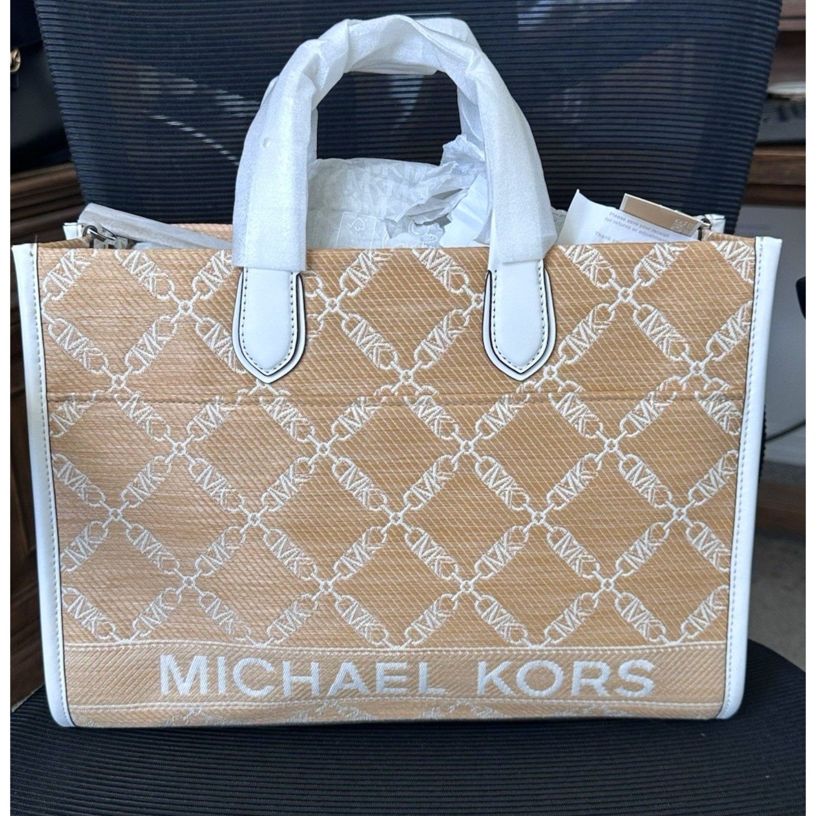 Michael Kors Michael Kors Gigi Lg. Logo Jacquard Straw Tote Bag NWT $358 Size ONE SIZE - 1 Thumbnail