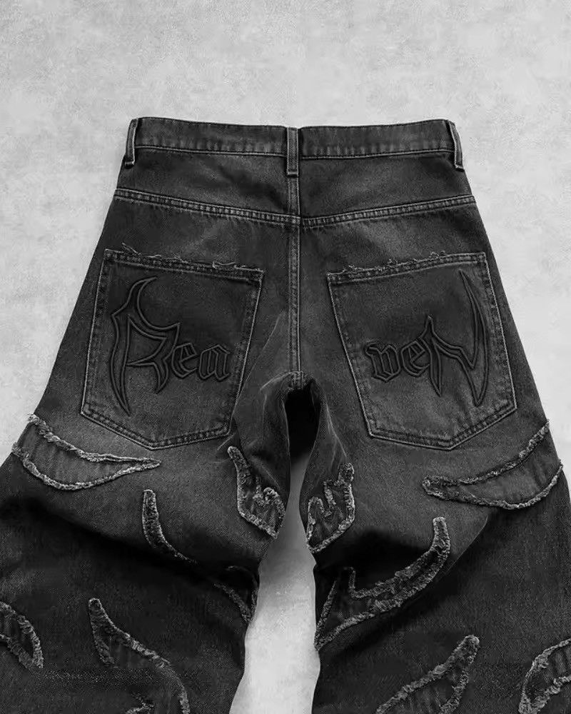 Designer × Japanese Brand × Vintage Retro Raw Edge Embroidery Baggy Jeans Size US 32 / EU 48 - 4 Thumbnail
