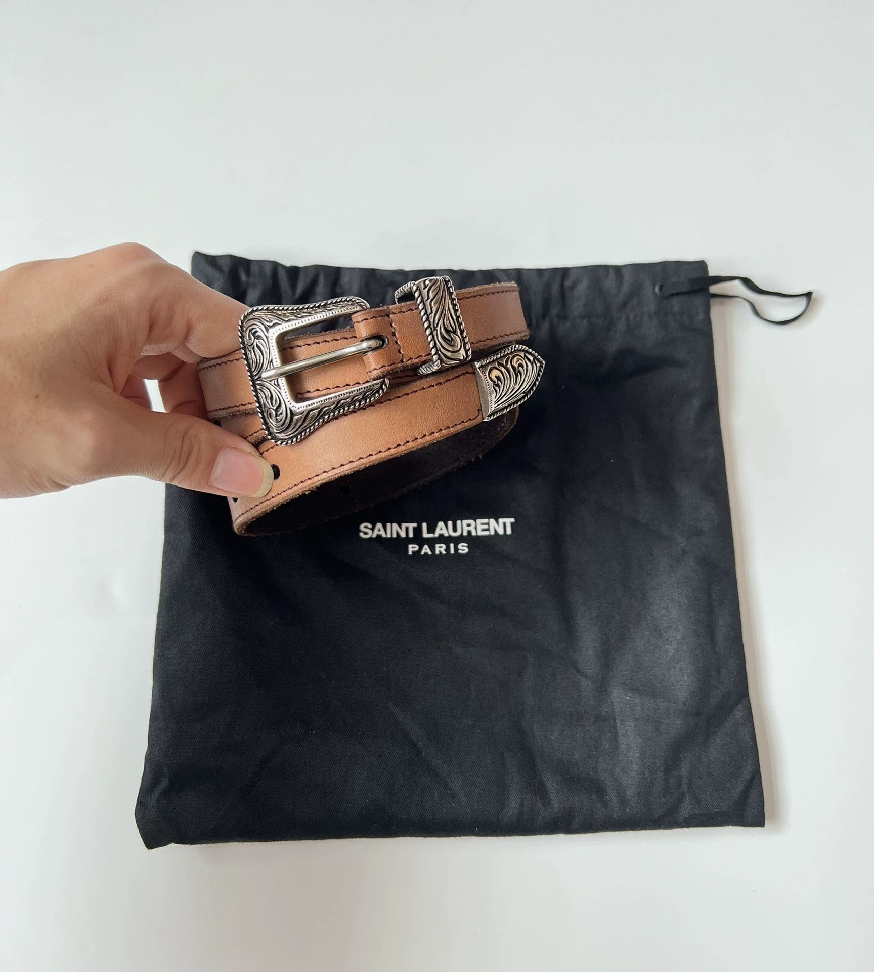 Saint Laurent Paris Saint Laurent SLP Carved Western Leather Belt 85cm Tan Size ONE SIZE - 1 Thumbnail