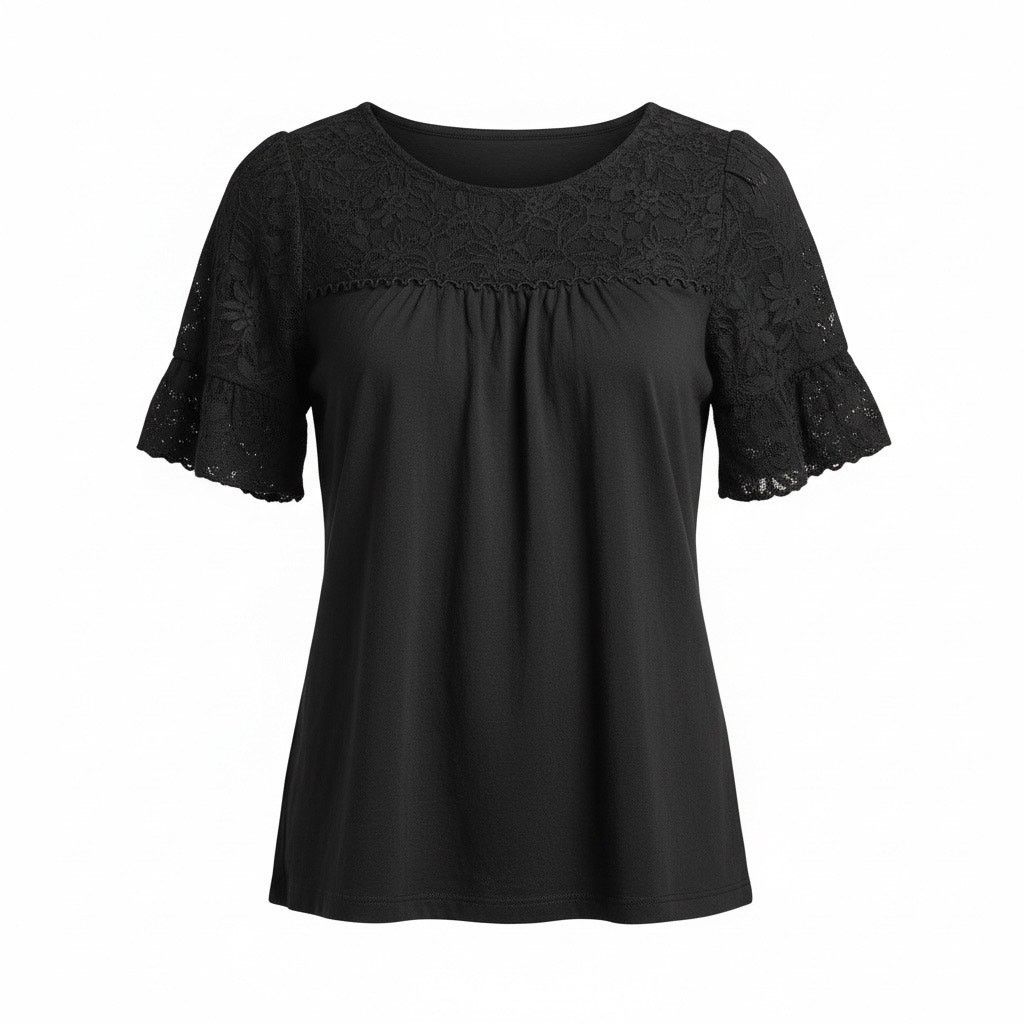 Loft LOFT Women’s Black Blouse Size Large Lace Short Sleeve Size L / US 10 / IT 46 - 1 Thumbnail