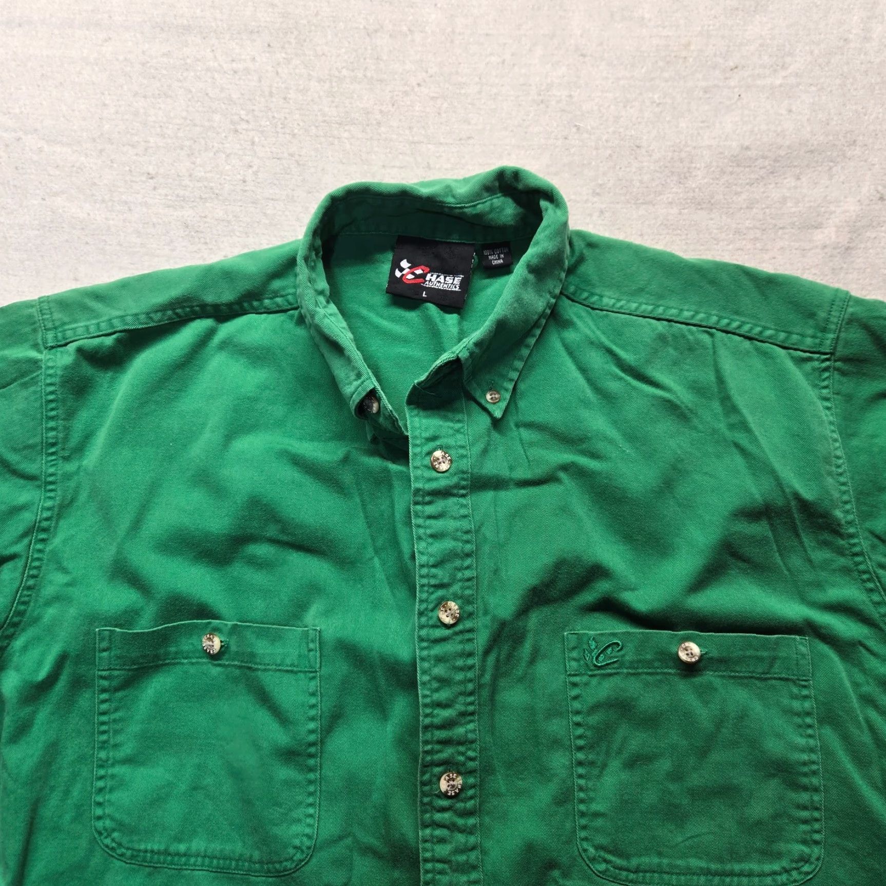 Chase Authentics Case Authentics Solid Green Short Sleeve Up Shirt Adult Men's Size L Large Size US L / EU 52-54 / 3 - 2 Thumbnail