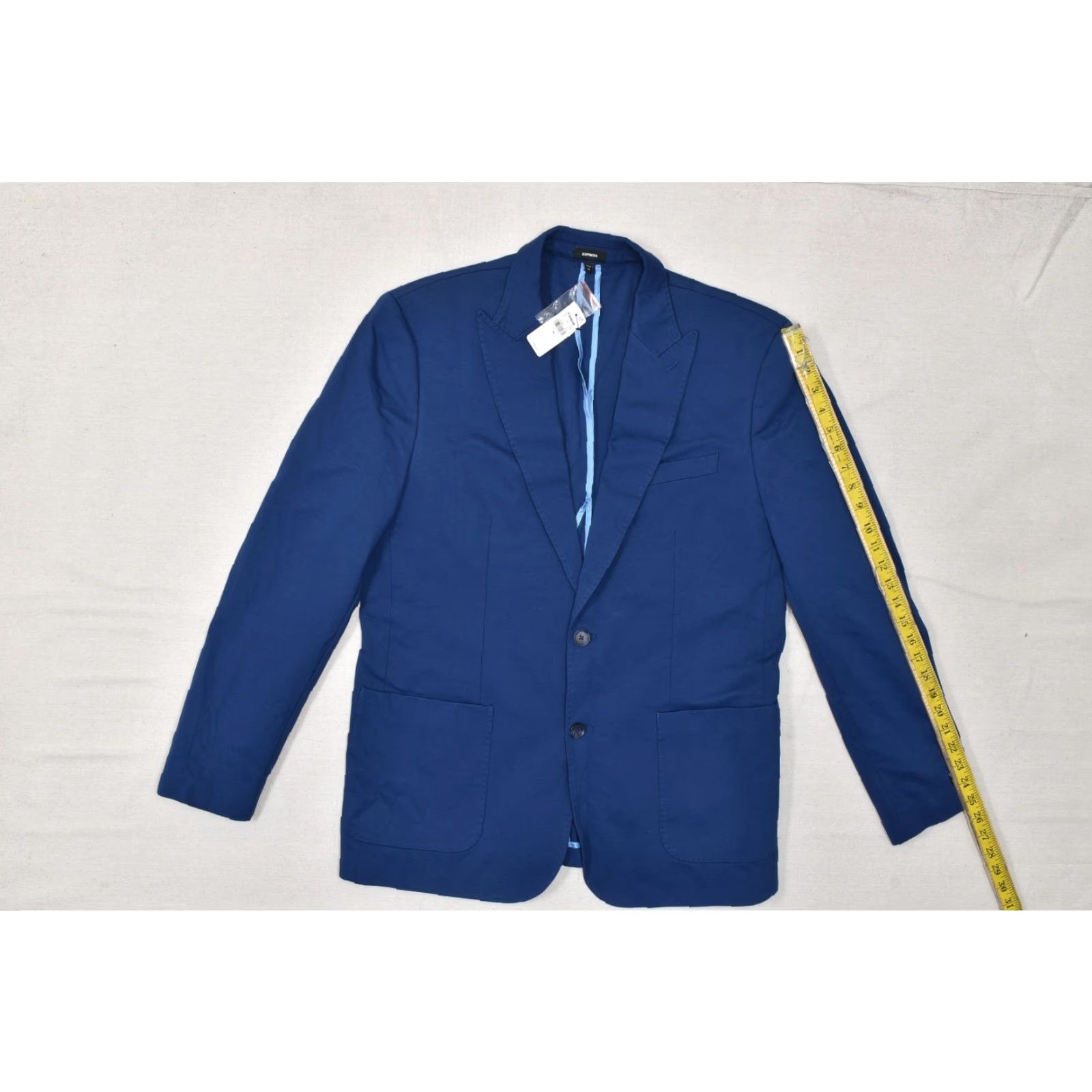Express Express Men's Blazer 44L Slim Blue Peak Lapel Performance Cotton Stretch Jacket Size 44R - 4 Thumbnail