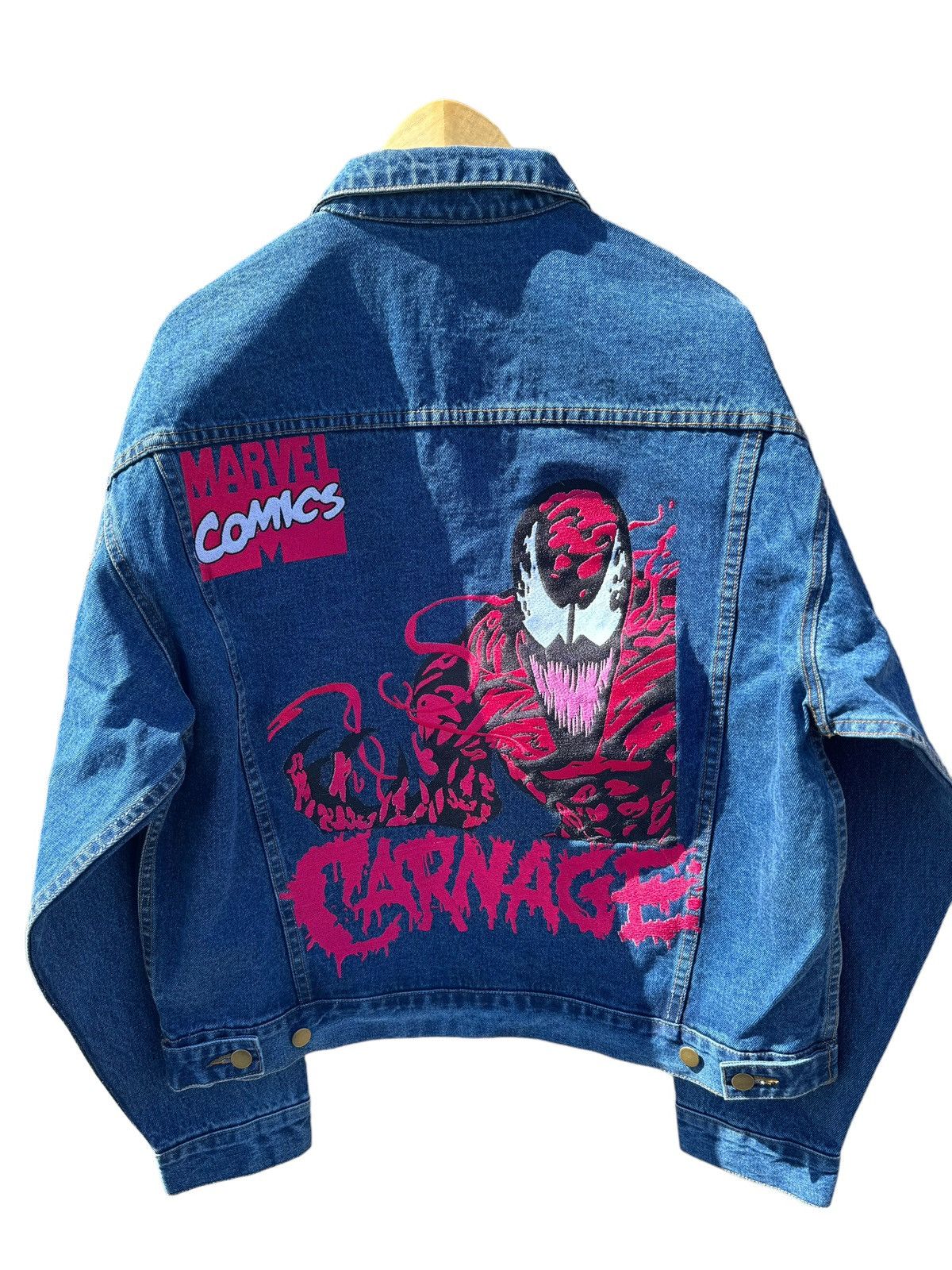 image of Vintage Carnage Denim Spider-Man Venom Marvel Comics in Blue, Men's (Size XL)