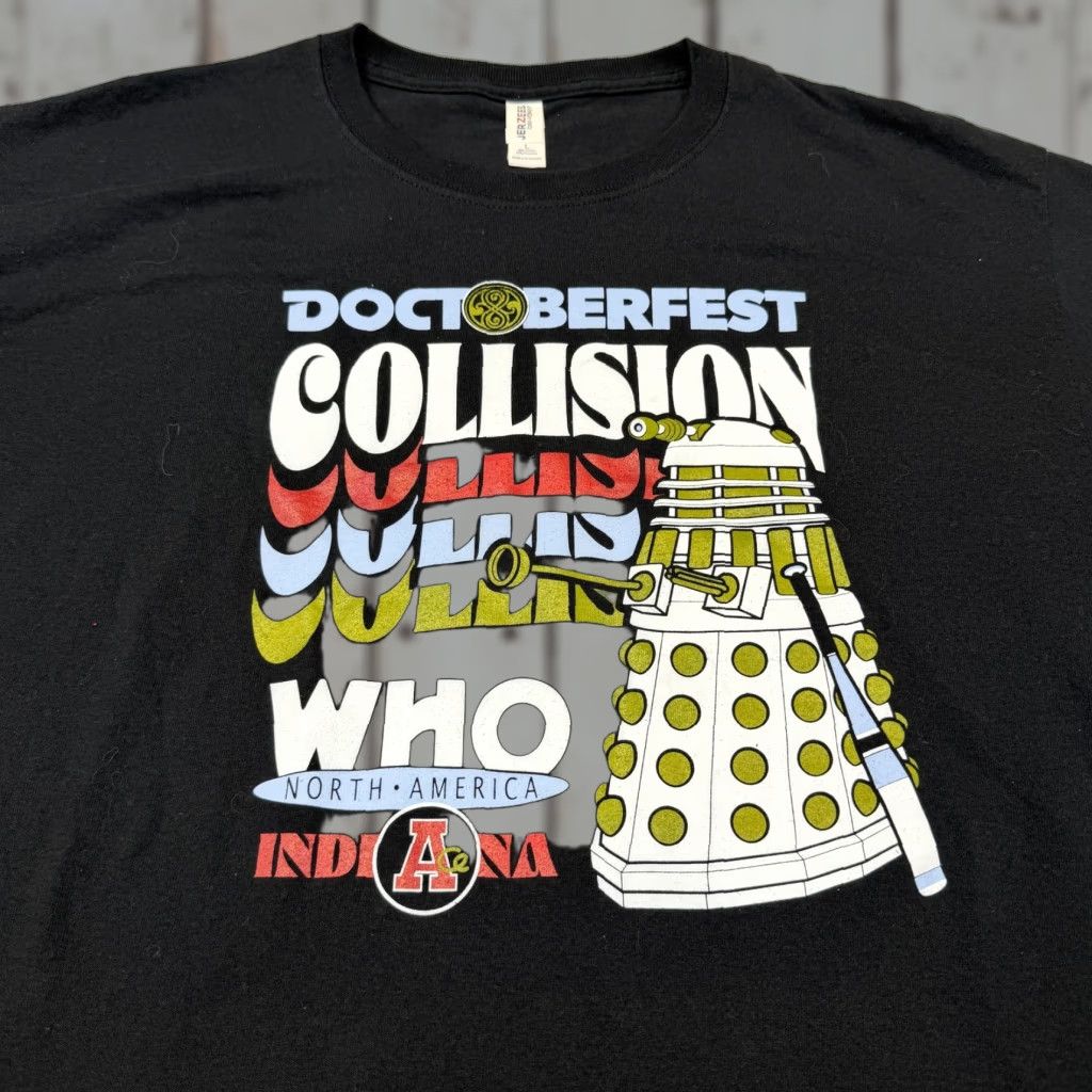 Jerzees VINTAGE Doctor Who Dalek Shirt Mens Large Black Doctoberfest Collision Graphic Tee Size US L / EU 52-54 / 3 - 1 Thumbnail