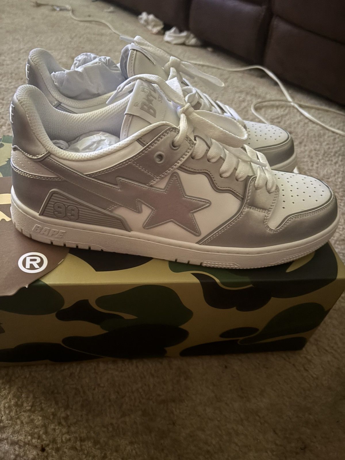 Bape BAPE White & Silver Sk8 Sta #4 Sneakers Size US 11.5 / EU 44-45 - 1 Thumbnail