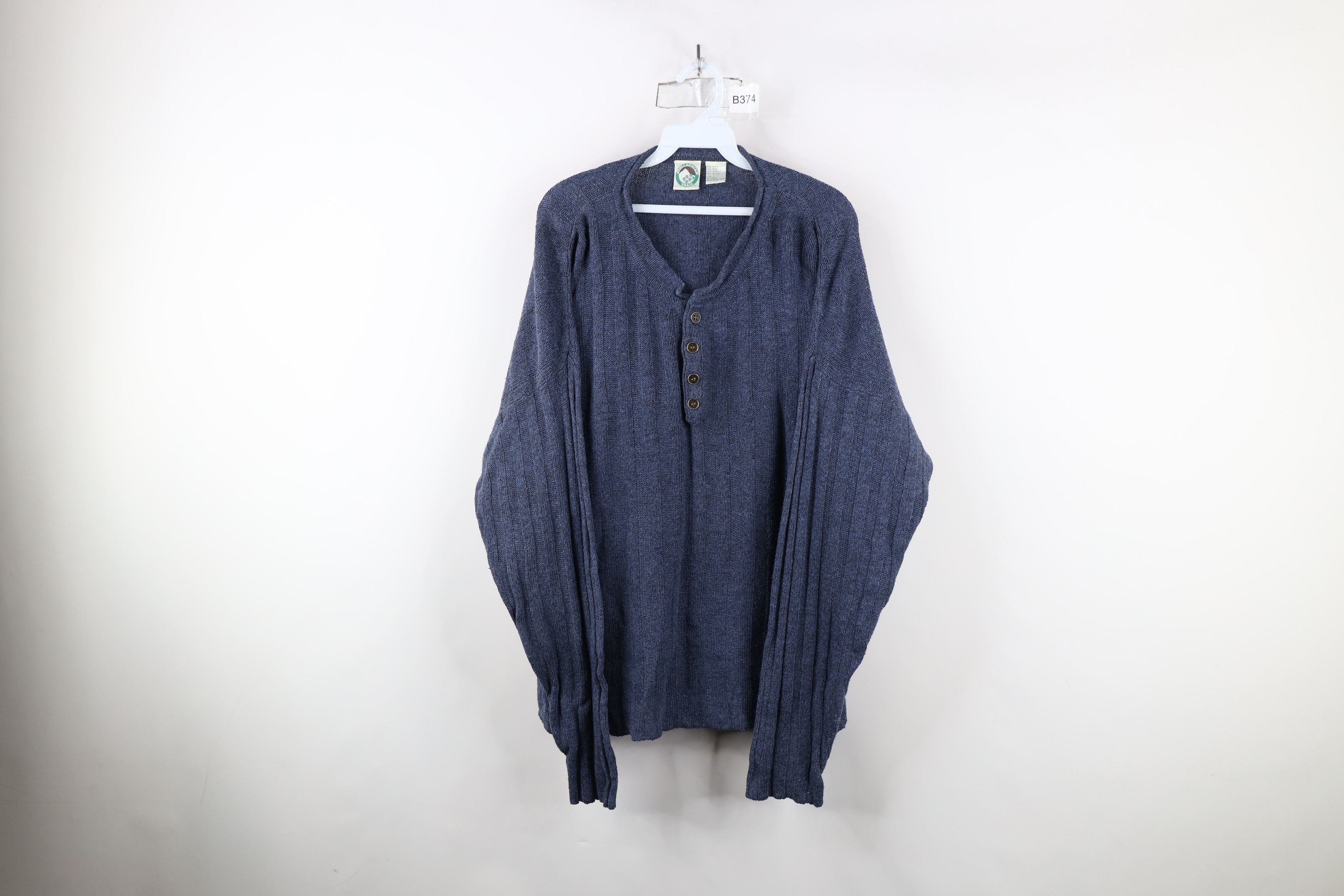 Vintage Vintage 90s Streetwear Ribbed Marled Knit Henley Sweater Size US L / EU 52-54 / 3 - 1 Thumbnail