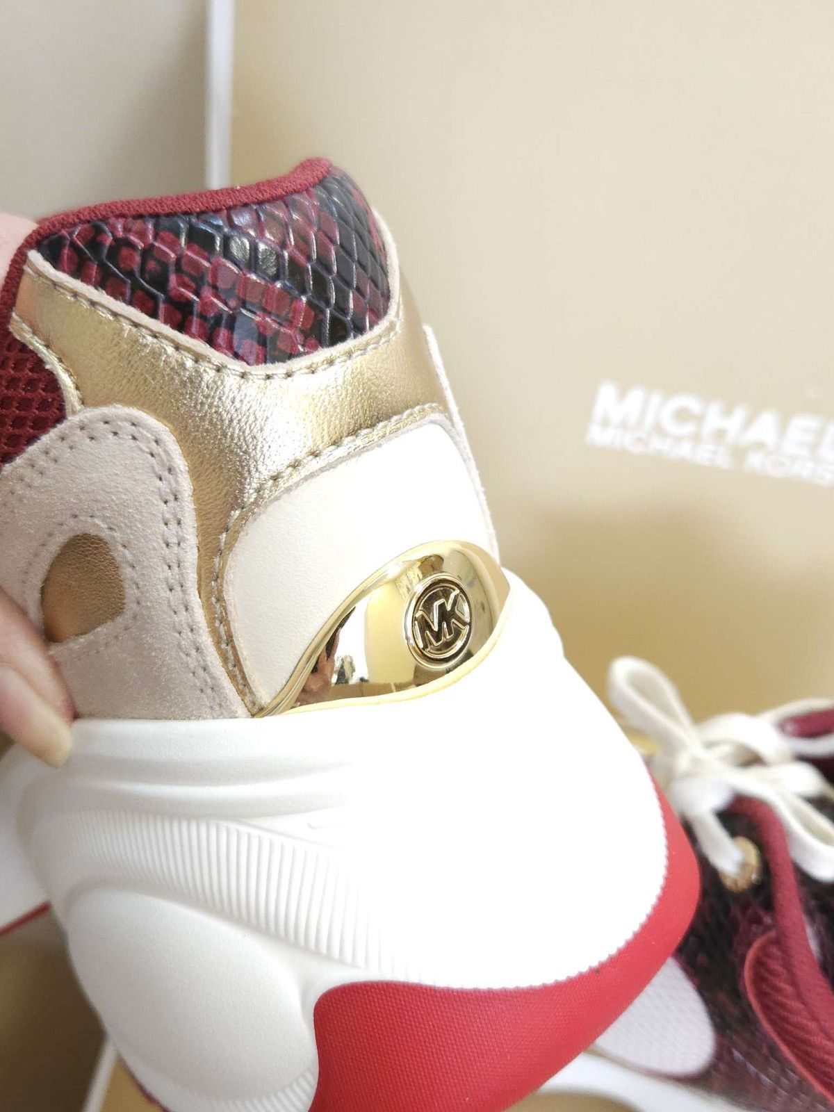 Michael Kors Zuma Snake Embossed Leather and Mesh Trainer By Michael Kors Size US 7 / IT 37 - 12 Thumbnail