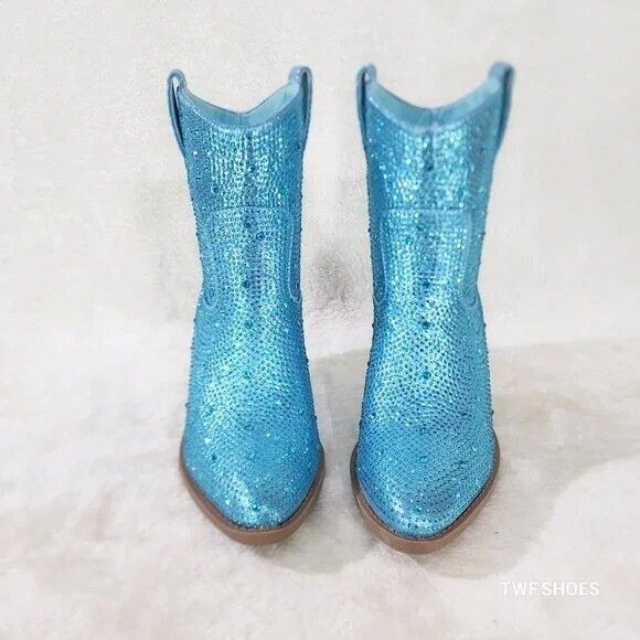 Other Dolly Aqua Blue Rhinestone Cowgirl Country Western Ankle Boo Size US 7 / IT 37 - 4 Thumbnail