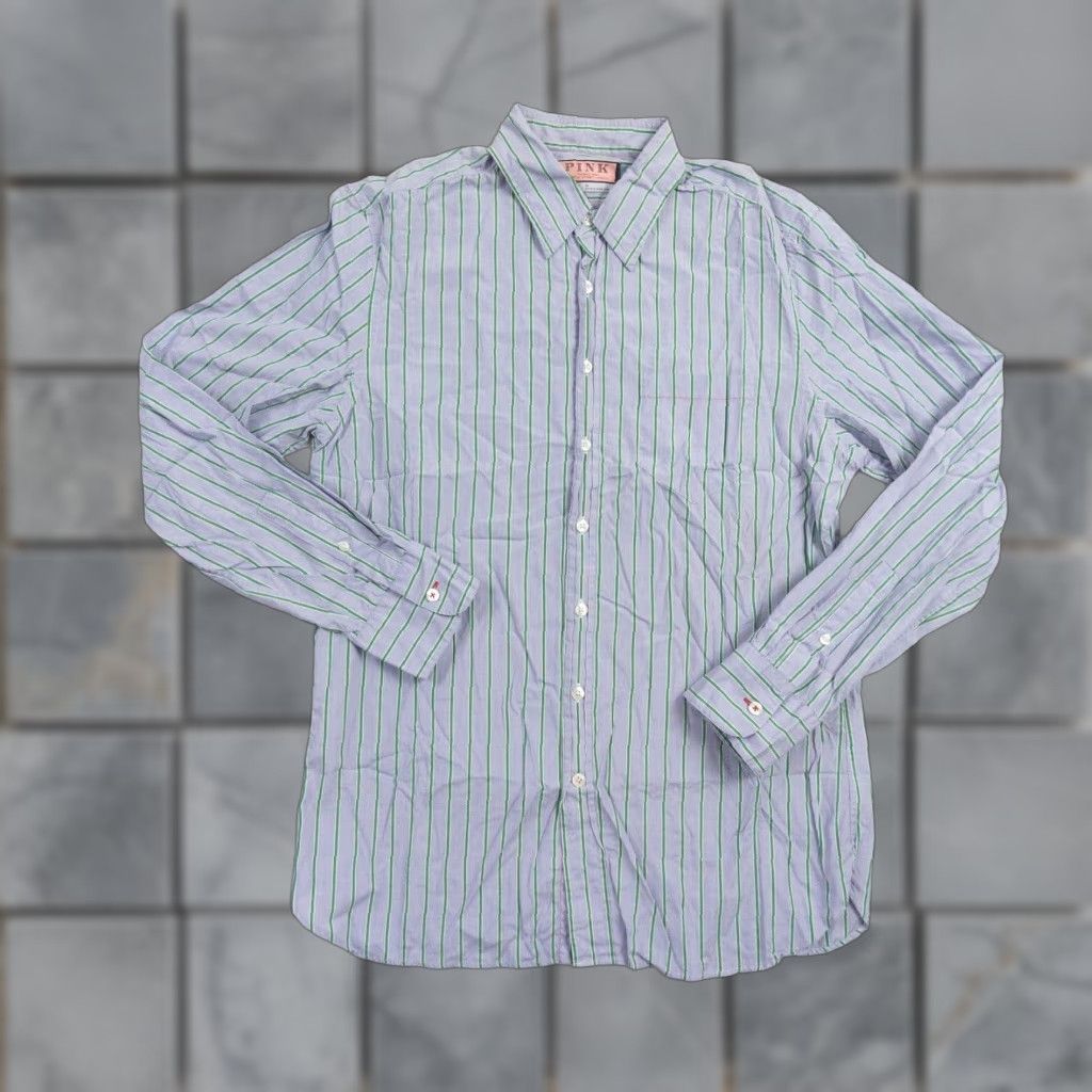 Pinko Thomas Pink Button-Up Shirt Mens Medium Blue Striped Long Sleeve Collared Preppy Size US M / EU 48-50 / 2 - 1 Thumbnail