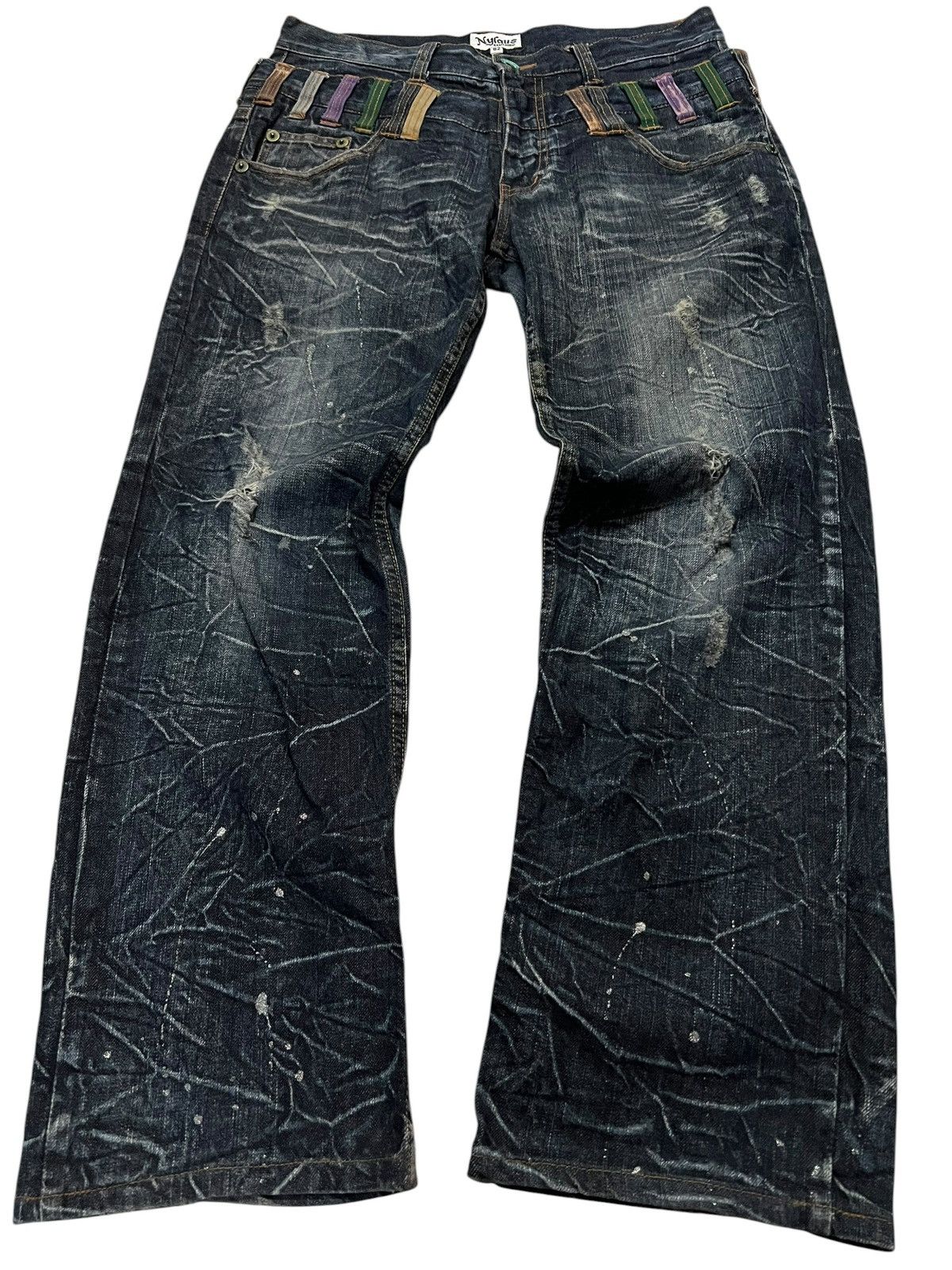 Japanese Brand 💥Double Waist💥Nylaus Clothing Distressed Clawmark Jean Size US 31 - 1 Thumbnail