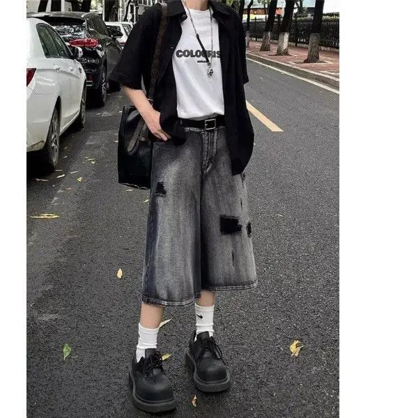 Japanese Brand × Jean Retro loose straight leg wide leg denim shorts Size US 32 / EU 48 - 2 Thumbnail