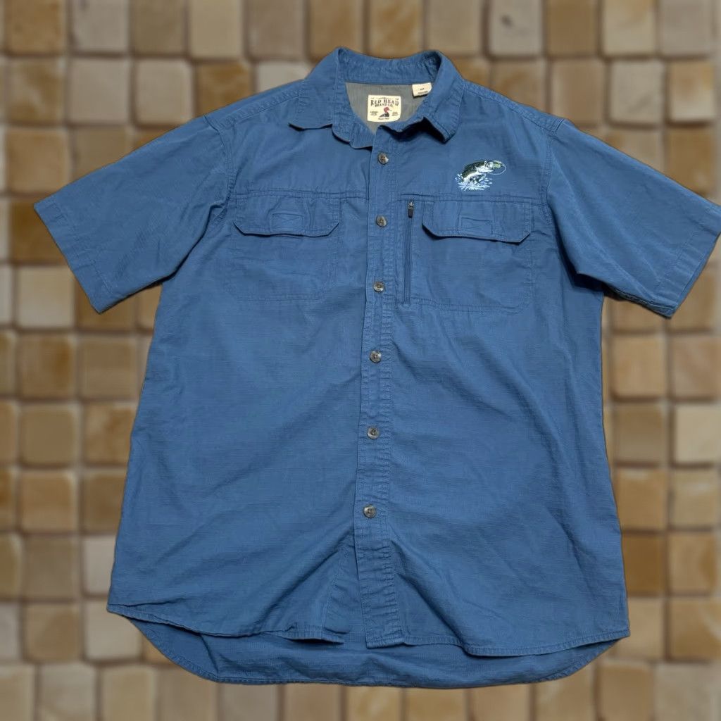 Vintage VINTAGE Red Head Brand Men’s Short Sleeve Button-Up Shirt M Blue Pockets Embroidered Fish Size US M / EU 48-50 / 2 - 1 Thumbnail