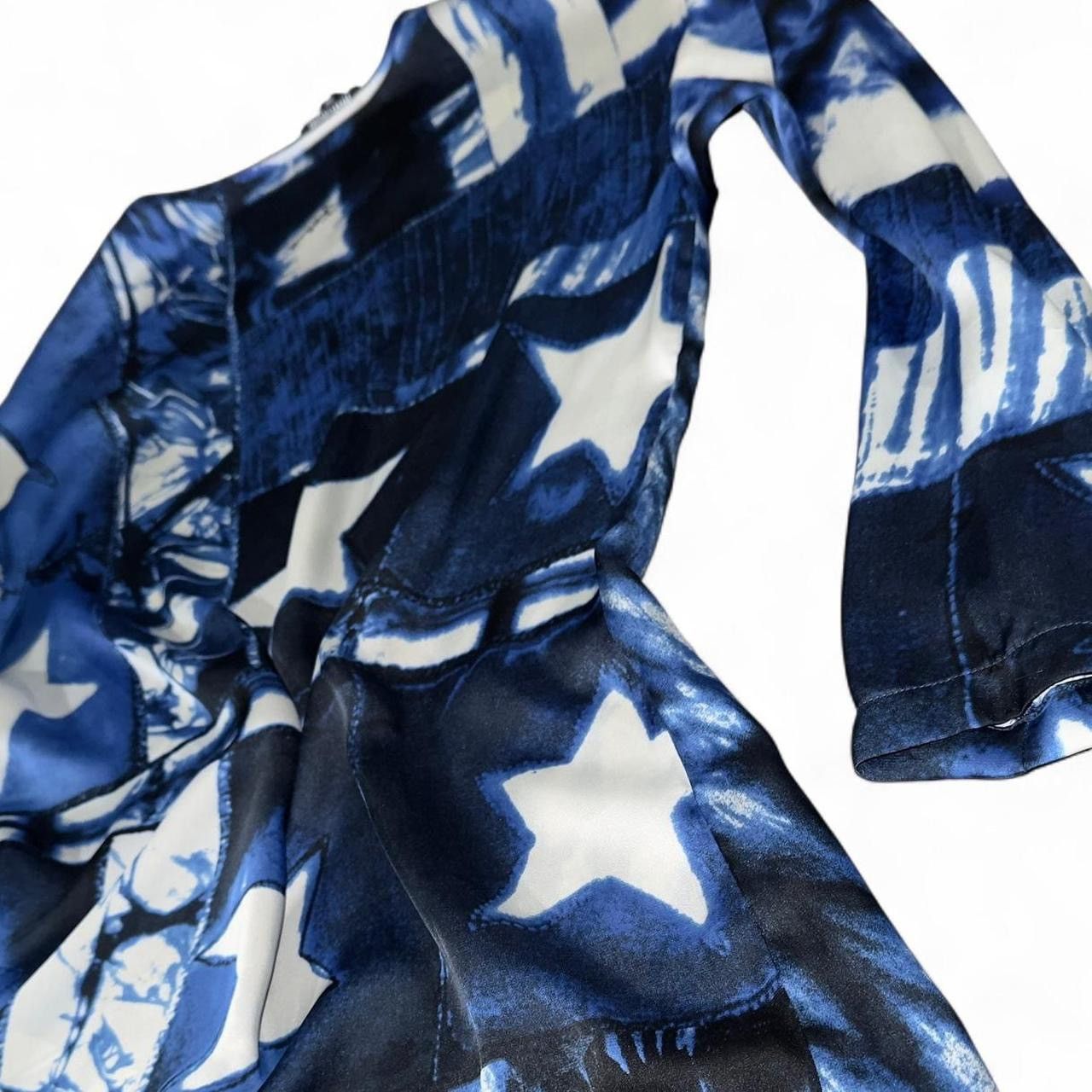 Roberto Cavalli Just Cavalli by #robertocavalli 100% Silk Blue Star Mini👗 Size XS / US 0-2 / IT 36-38 - 4 Thumbnail