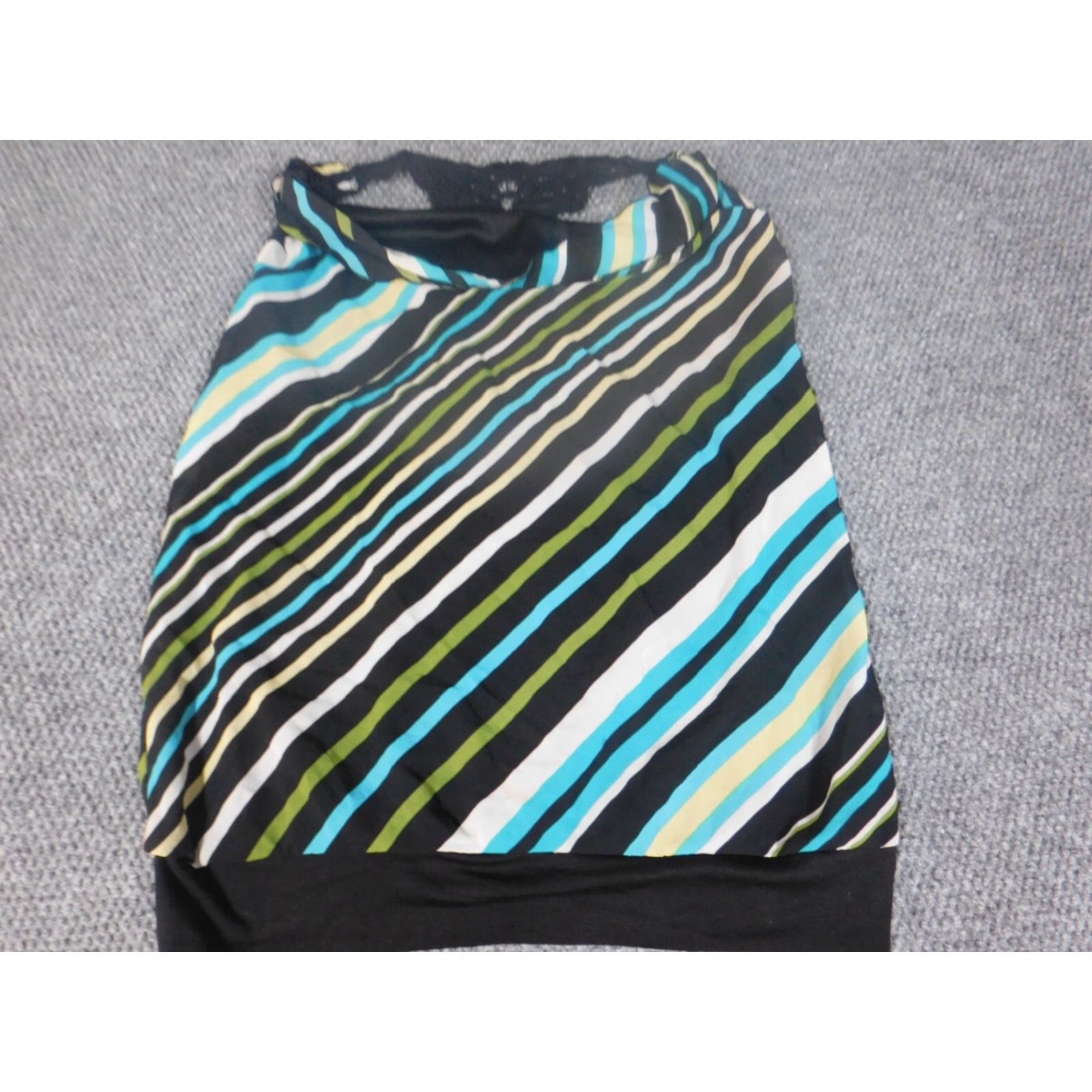 Vintage HeartSoul Blouse 1X Plus Womens Green Striped Pullover Stretch Crew Neck Casual Sleeveless Polyester Rayon Button Basic Classic Modern Style Size XL / US 12-14 / IT 48-50 - 4 Thumbnail