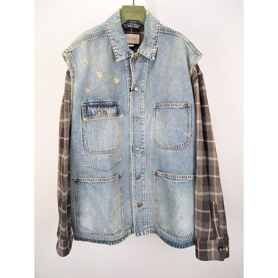 Gucci o1rshd1 Organic Denim Check Jacket in Light Blue/Mix Size US L / EU 52-54 / 3 - 1 Thumbnail