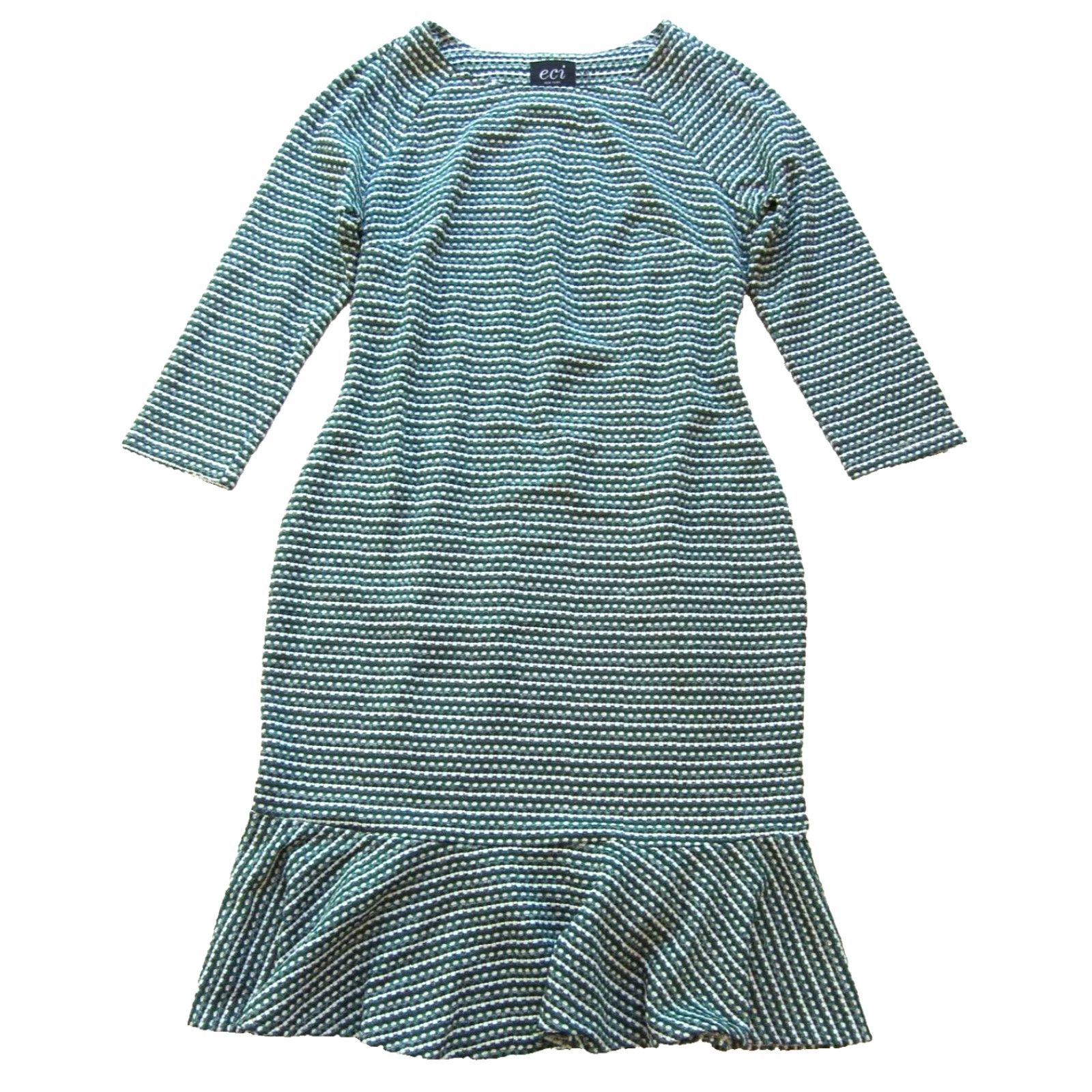 Vintage ECI New York Tweed Polka Dot 3/4 Sleeve Smock Dress Medium Green Grey Polka Dot Dress Size M / US 6-8 / IT 42-44 - 2 Thumbnail