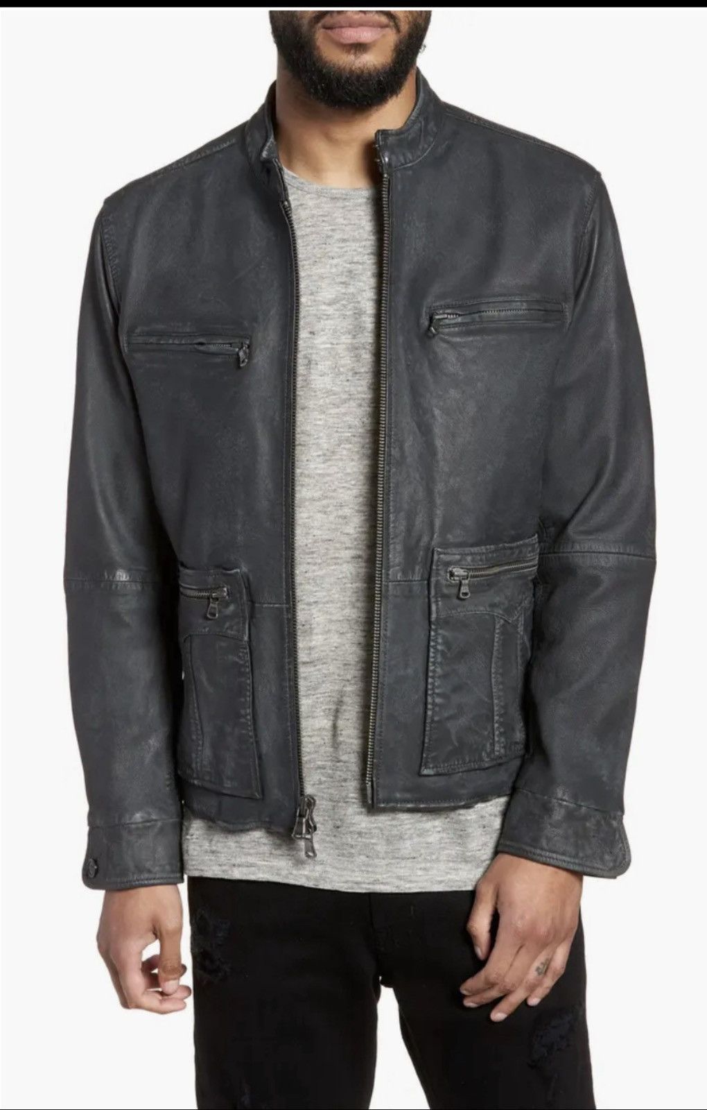 John Varvatos Nick Jonas Distressed Leather Racer Jacket Large Size US L / EU 52-54 / 3 - 5 Thumbnail