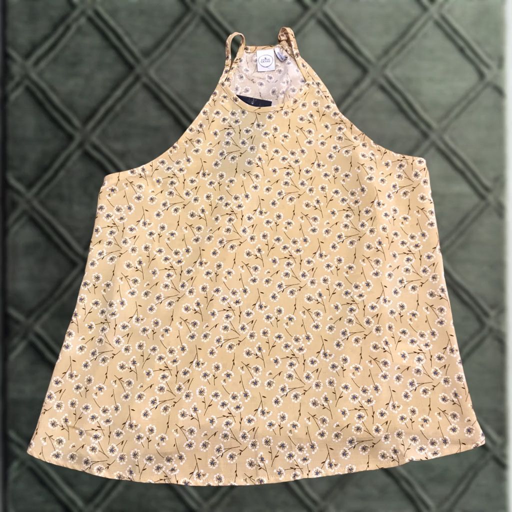 Vintage Paper Crane Tank Top Womens Small Yellow Floral NWT Sleeveless High Neck Button Strappy Sleeve Spring Summer Casual Gift Size S / US 4 / IT 40 - 1 Thumbnail
