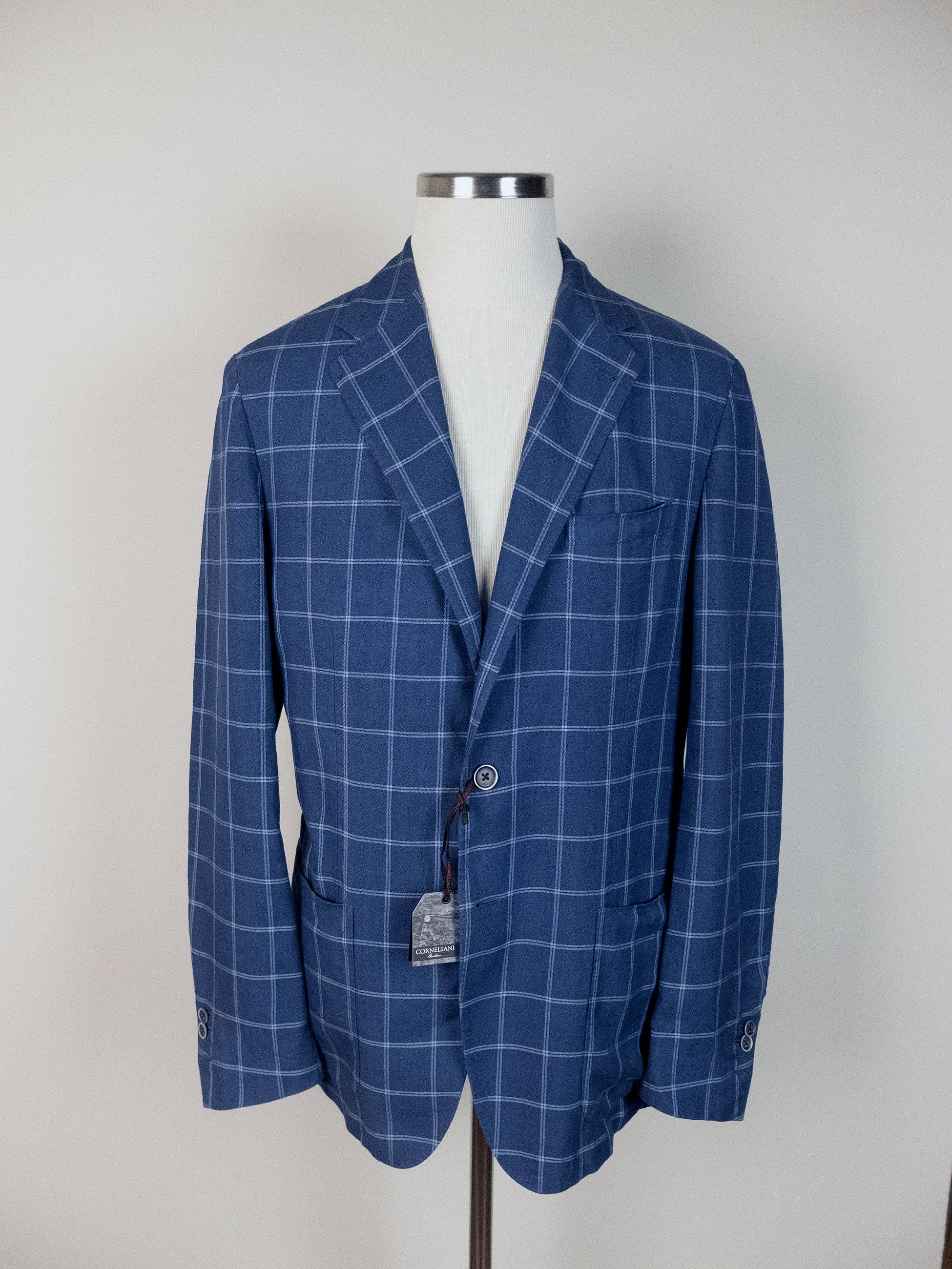 Corneliani CORNELIANI ID blue windowpane linen wool silk sportcoat Size 42R - 1 Thumbnail