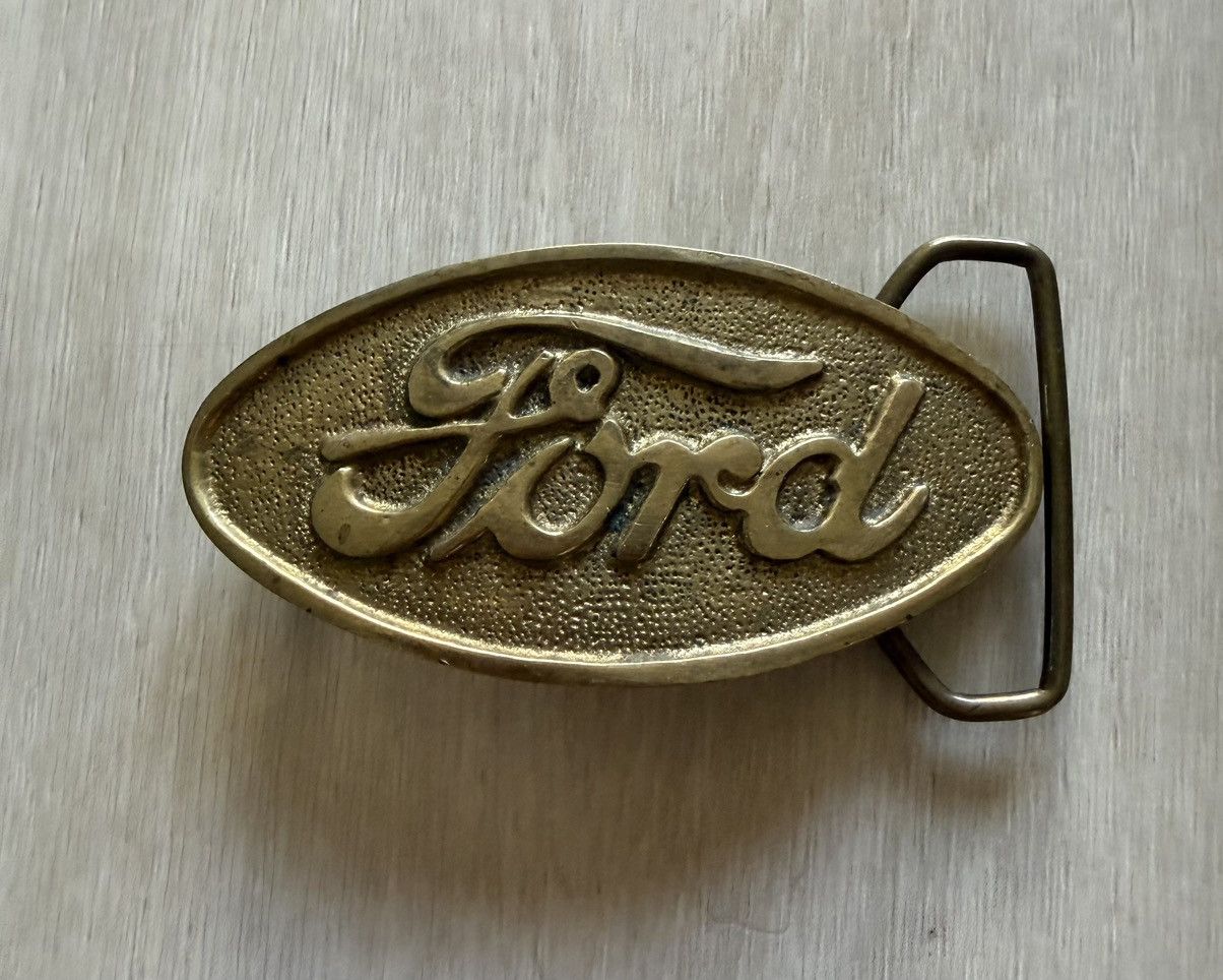 Vintage Vintage 50s Ford Logo Solid Brass Belt Buckle Size ONE SIZE - 1 Thumbnail