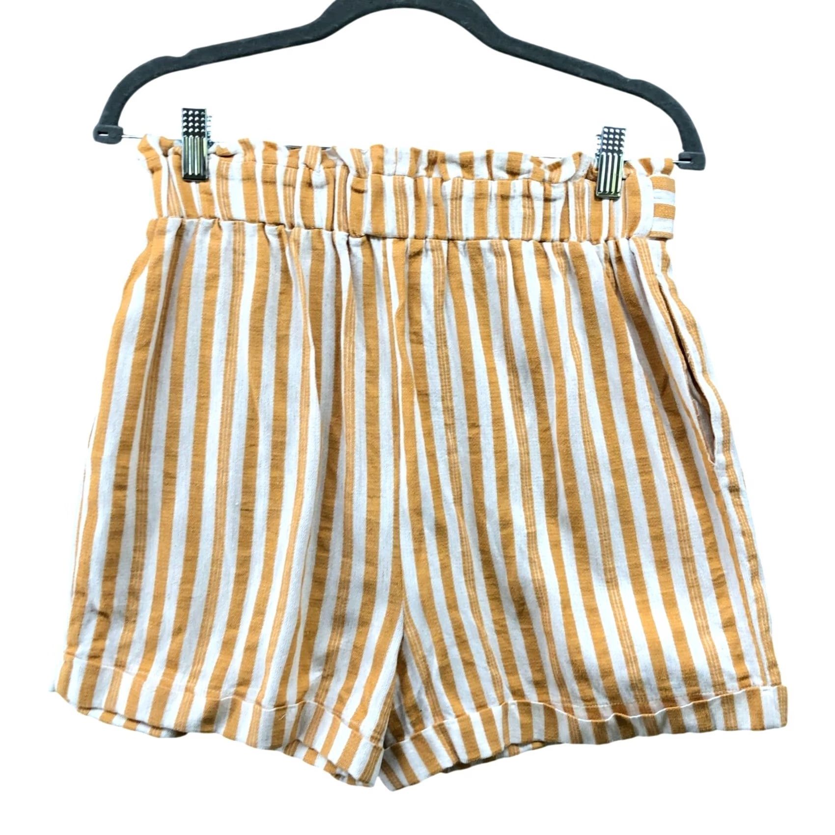 Asos ASOS Linen Blend Shorts Womens Size 6 Mustard Yellow Striped High Waisted Paperbag Relaxed Size 28" / US 6 / IT 42 - 2 Thumbnail