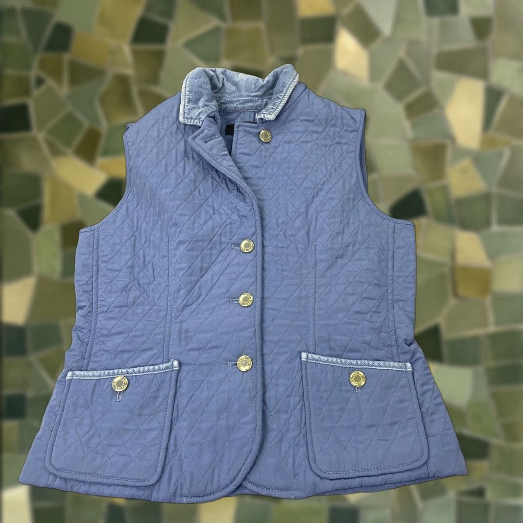 Talbots Talbots Vest Womens Petite Small Blue Quilted Fleece Lined Corduroy Collar Trim Size S / US 4 / IT 40 - 1 Thumbnail