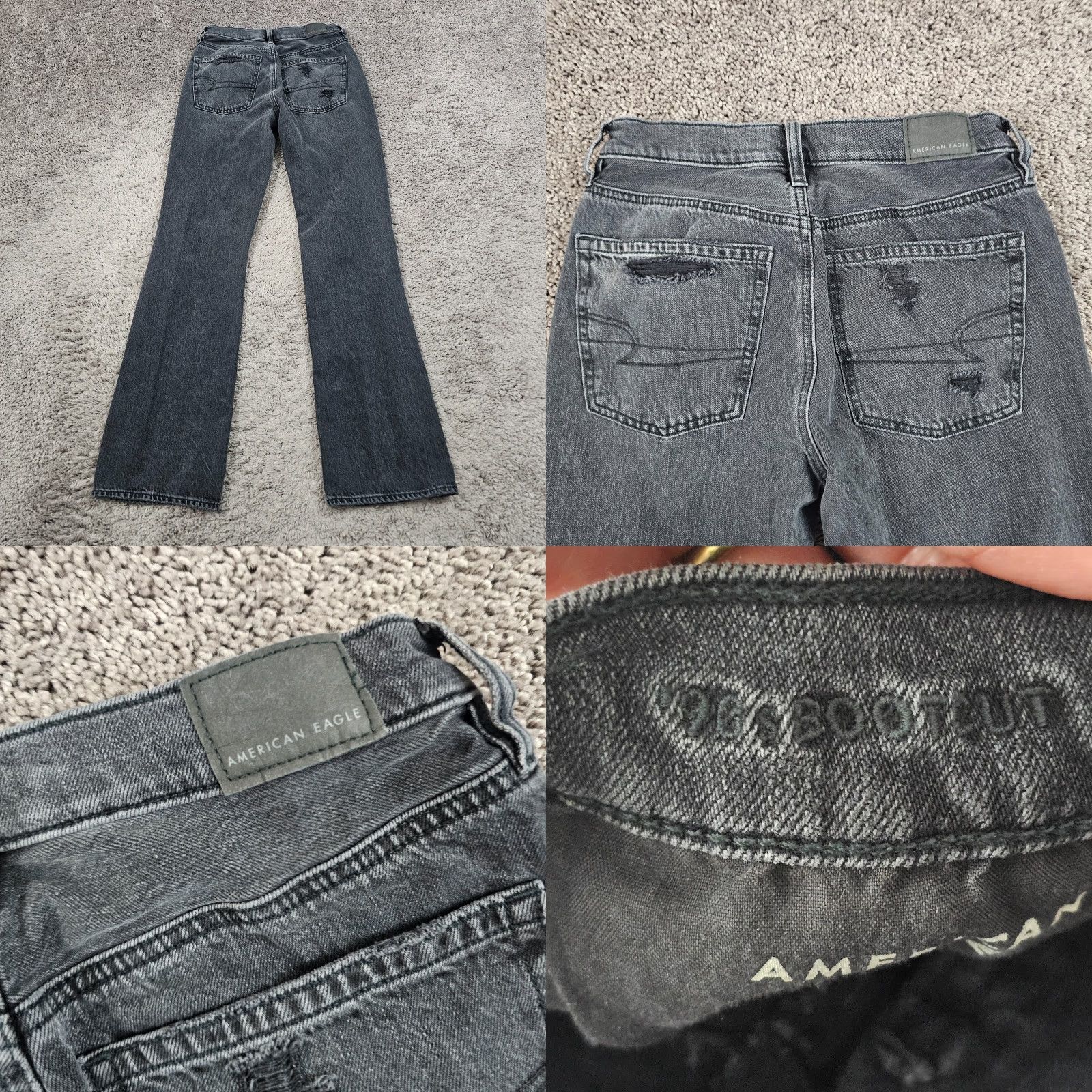 American Eagle Outfitters VINTAGE American Eagle Womens Jeans 2 Black Bootcut Distressed Stretch Denim 90s Small Waist Size 26" / US 2 / IT 38 - 8 Thumbnail