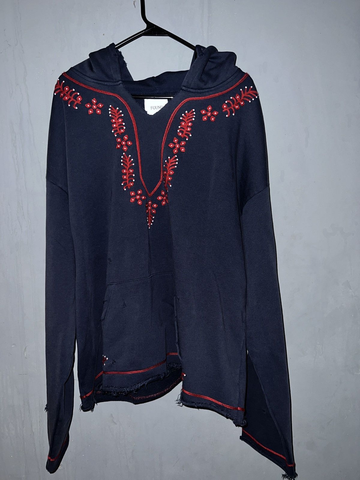image of Profound Aesthetic Indus Embroidered Hoodie In Washed Navy Blue, Men's (Size 2XL)