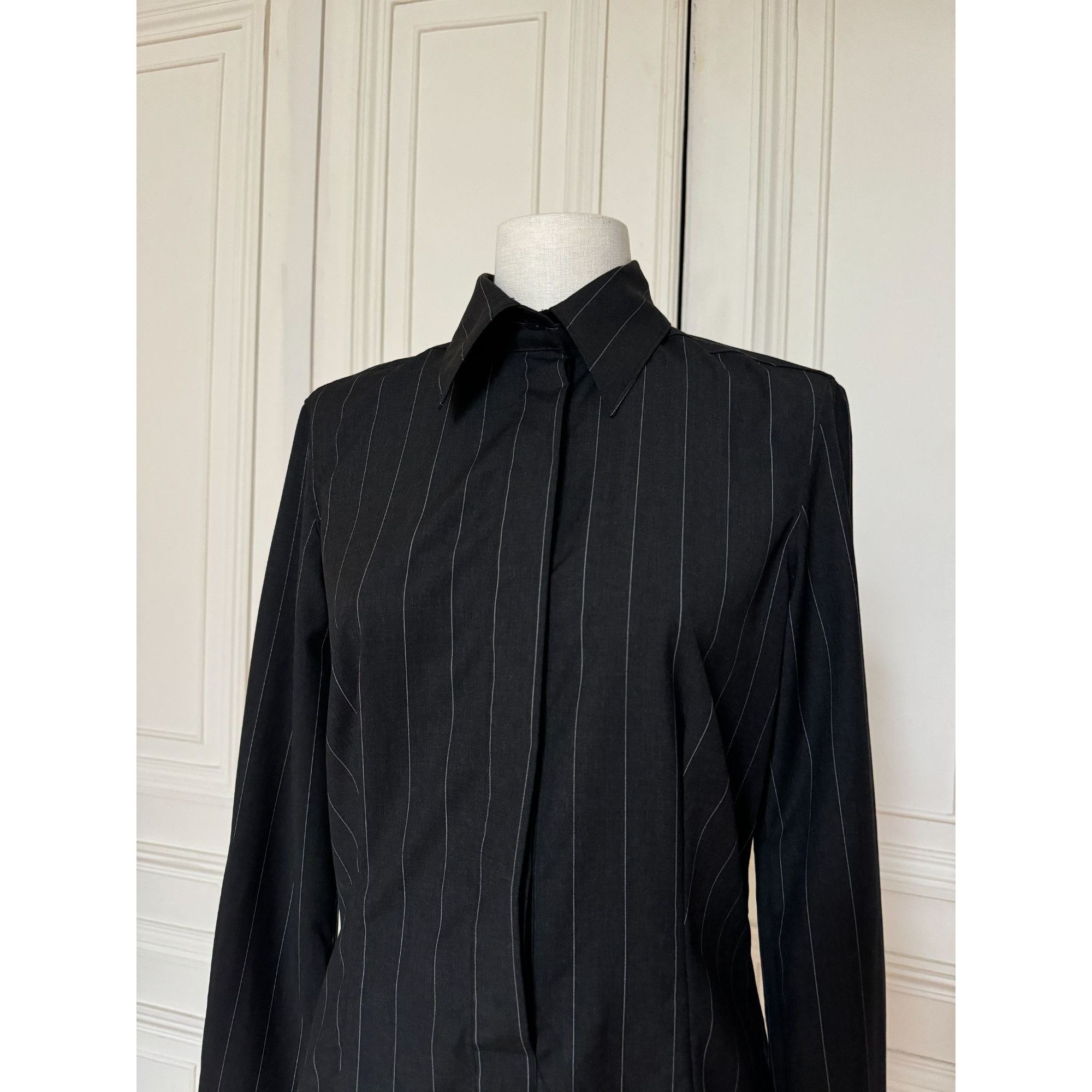 Jean Paul Gaultier Grey & Black Pinstripe Bodysuit Shirt Size S / US 4 / IT 40 - 2 Thumbnail
