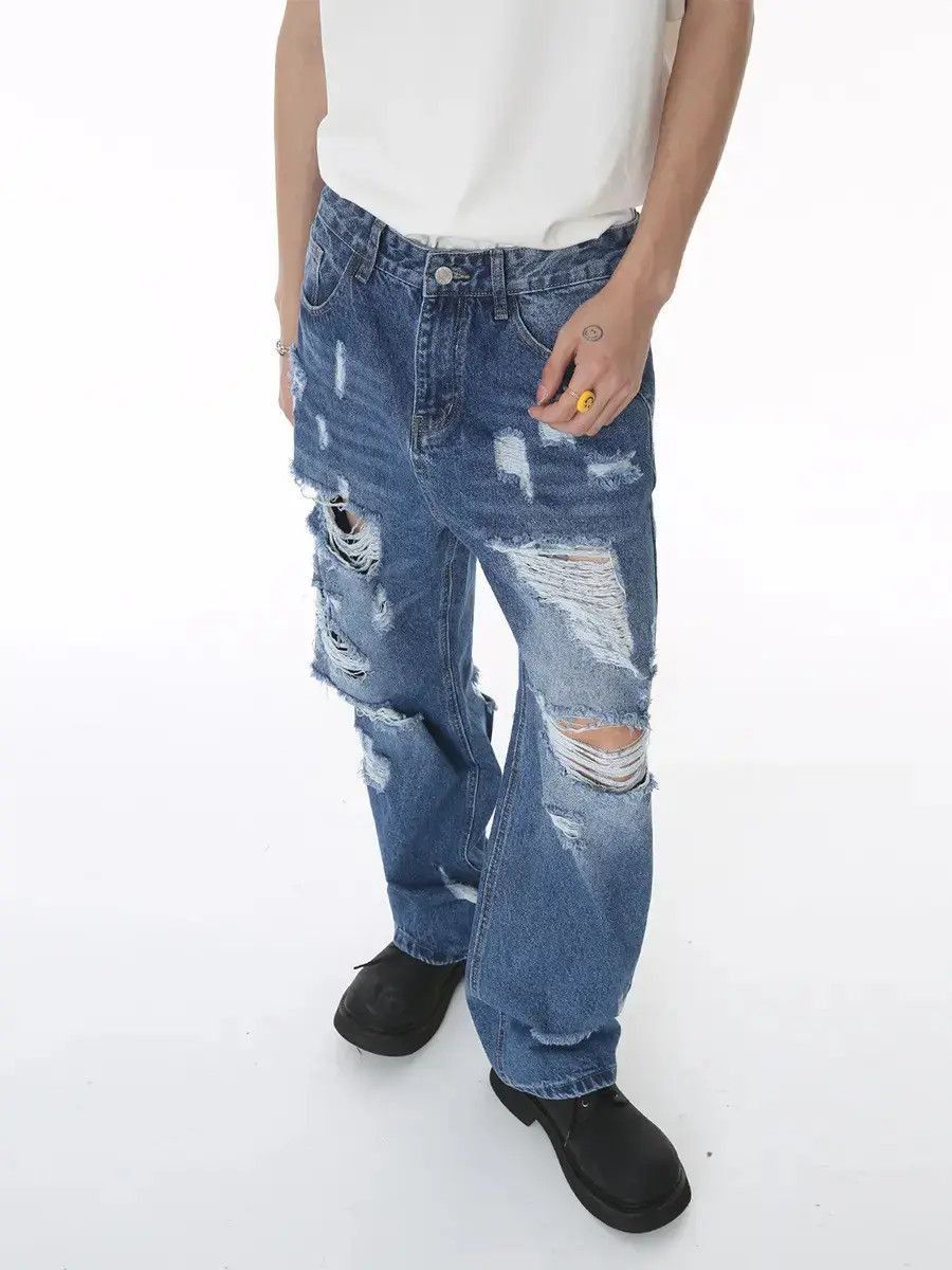 Japanese Brand Retro loose hip-hop ripped jeans Size US 32 / EU 48 - 4 Thumbnail