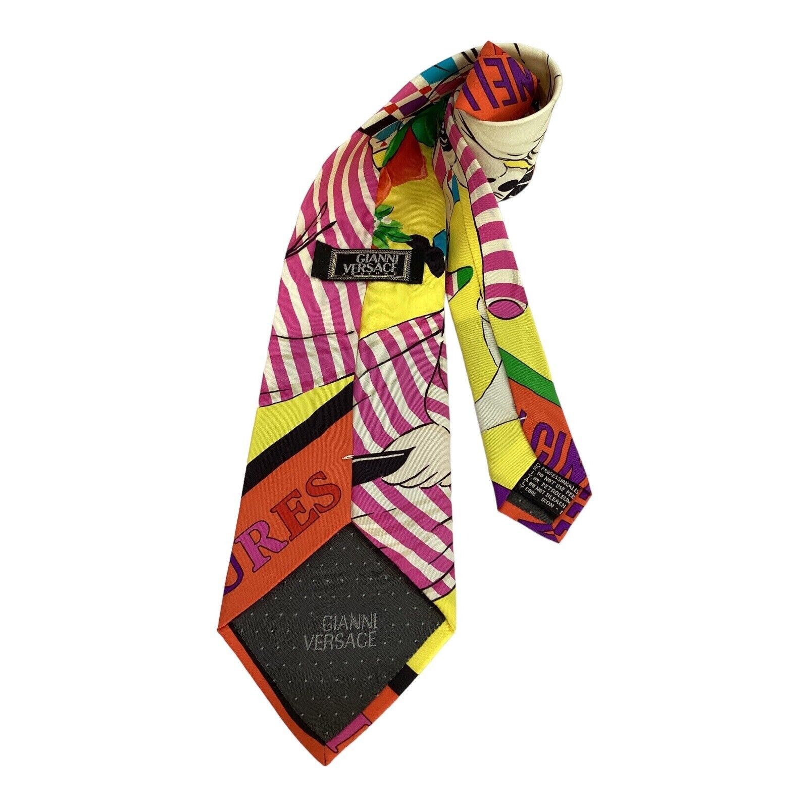 Versace GIANNI VERSACE Yellow Venetian Masquerade Ball Print Silk Ti Size ONE SIZE - 2 Thumbnail
