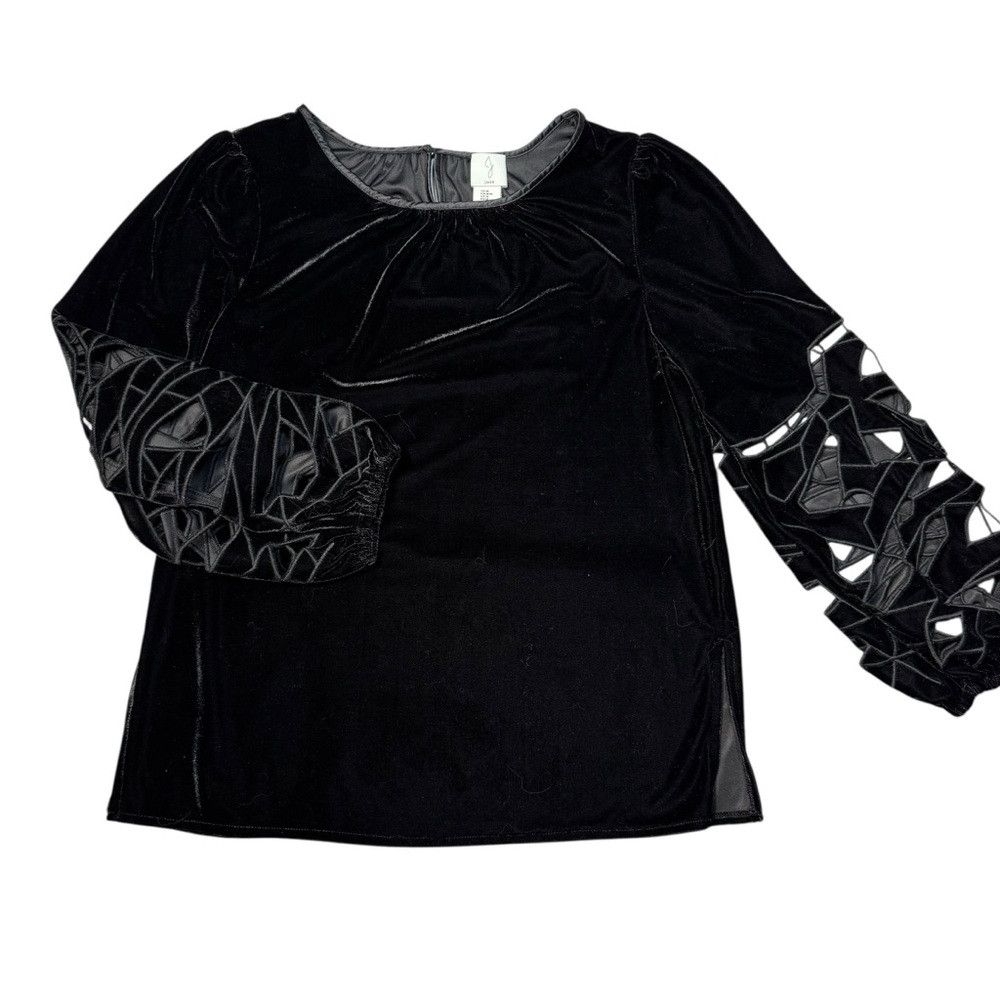 Joie JOIE Black Velvet Long Sleeve Cut Outs Scoop Blouse Size M Size M / US 6-8 / IT 42-44 - 5 Thumbnail