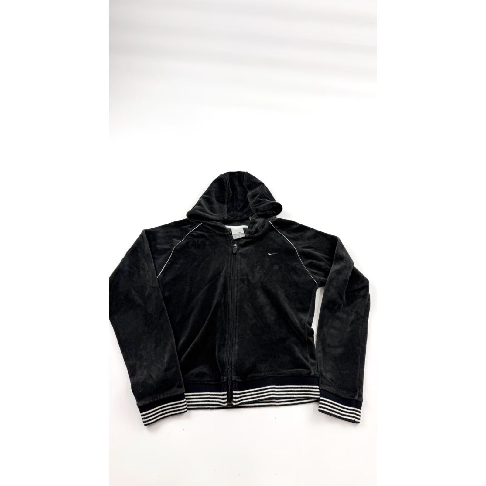 Nike Nike Velour Hoodie Women's Small Black Full Zip Swoosh Striped Trim Piping Jacket Size S / US 4 / IT 40 - 2 Thumbnail