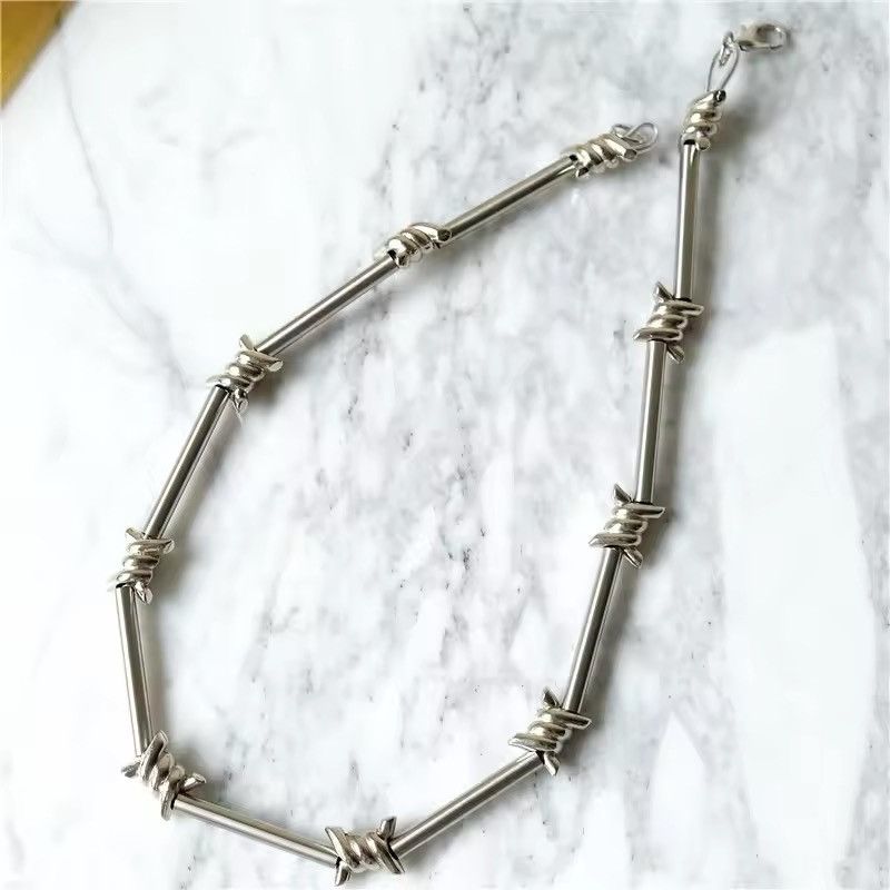 Jewelry Barbed Wire Chrome Necklace Spike Post Grunge Punk Chain Size ONE SIZE - 5 Thumbnail