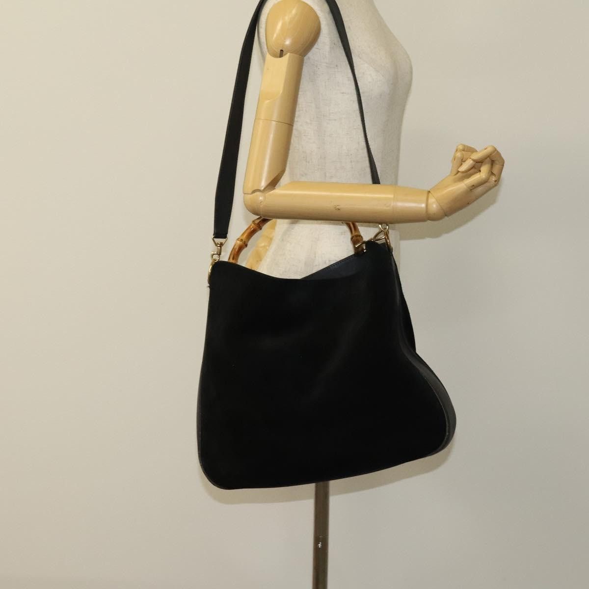 Gucci GUCCI Bamboo Hand Bag Suede Black Gold 001 1014 001 1014 Size ONE SIZE - 21 Thumbnail