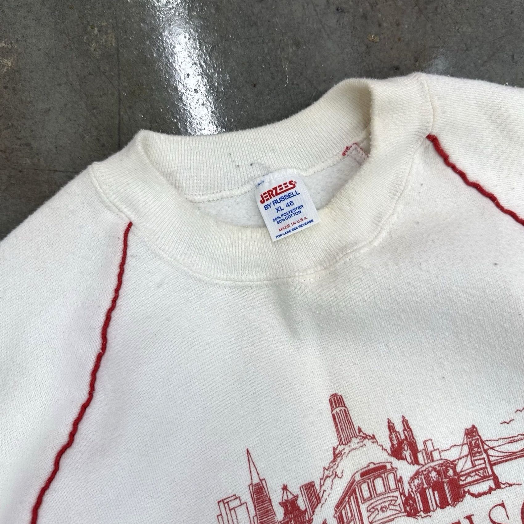 Jerzees VINTAGE Jerzees By Russell Crewneck Sweatshirt White Red XL Men Size US XL / EU 56 / 4 - 2 Thumbnail