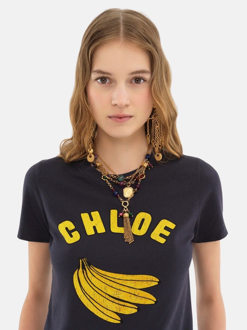 Chloe o1loc1c10226 Banana Print T-Shirt in Twilight Blue Size XS / US 0-2 / IT 36-38 - 3 Thumbnail