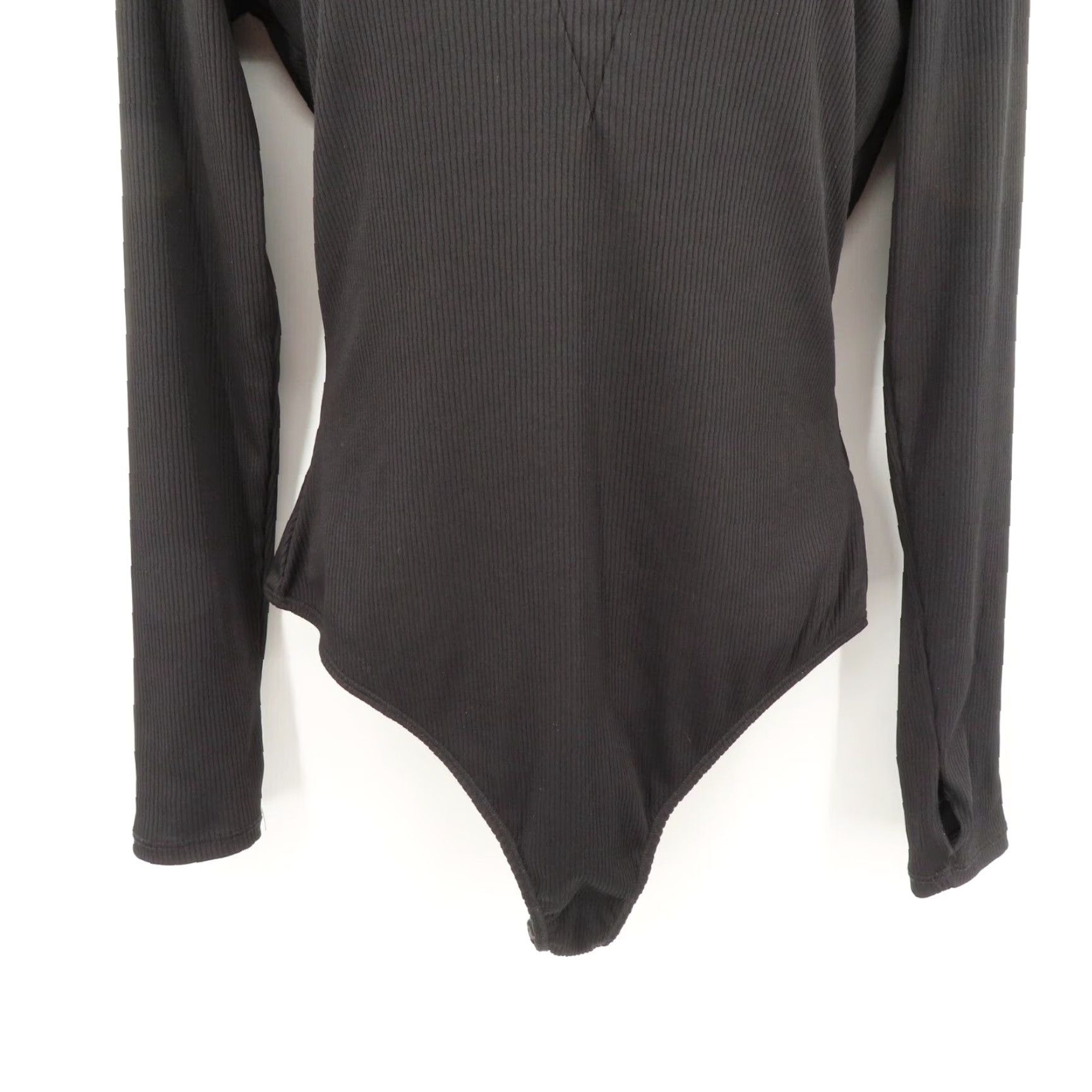 Free People Free People Intimately Womens Large Solid Black Ribbed Long Sleeve Bodysuit Size L / US 10 / IT 46 - 3 Thumbnail