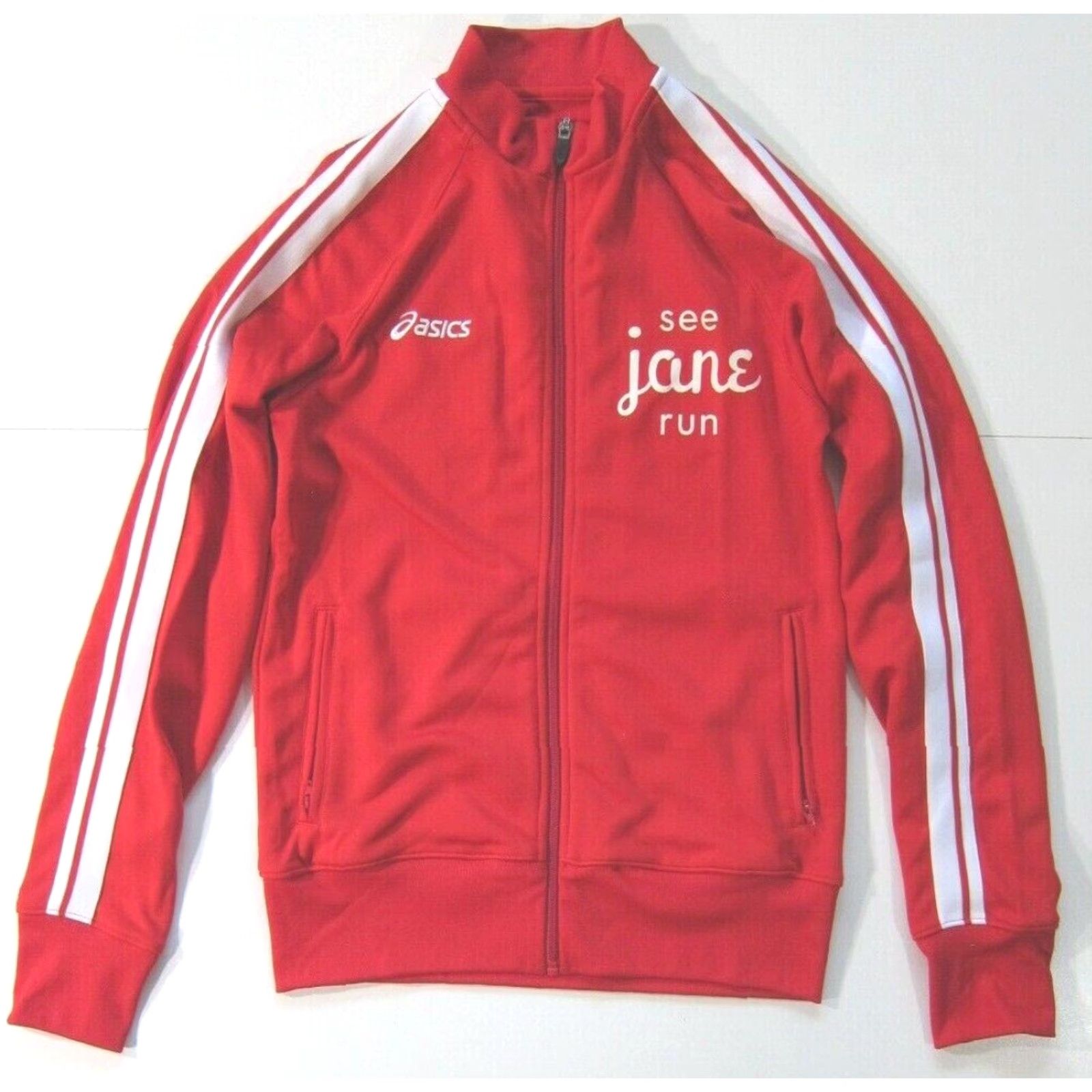 Asics Asics See Jane Run Red White Stretch Zip Pocket Windbreaker Track Jacket Women M Size M / US 6-8 / IT 42-44 - 8 Thumbnail