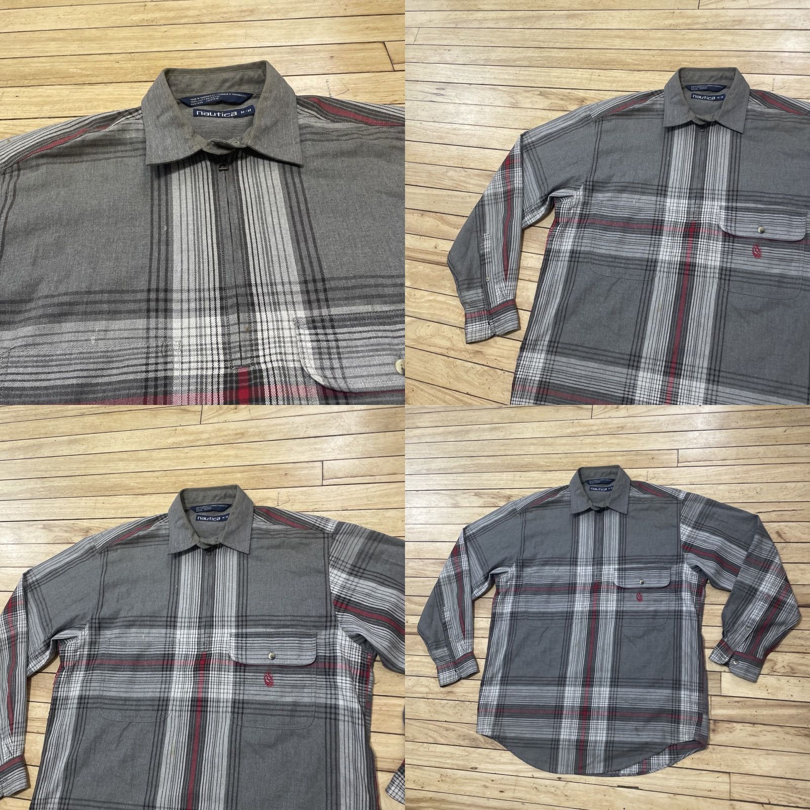 Nautica VINTAGE Nautica Shirt Men M 1/4 Zip Plaid Red Gray Grunge 90s Cotton Long Sleeve Warm Casual Workwear Size US M / EU 48-50 / 2 - 10 Thumbnail