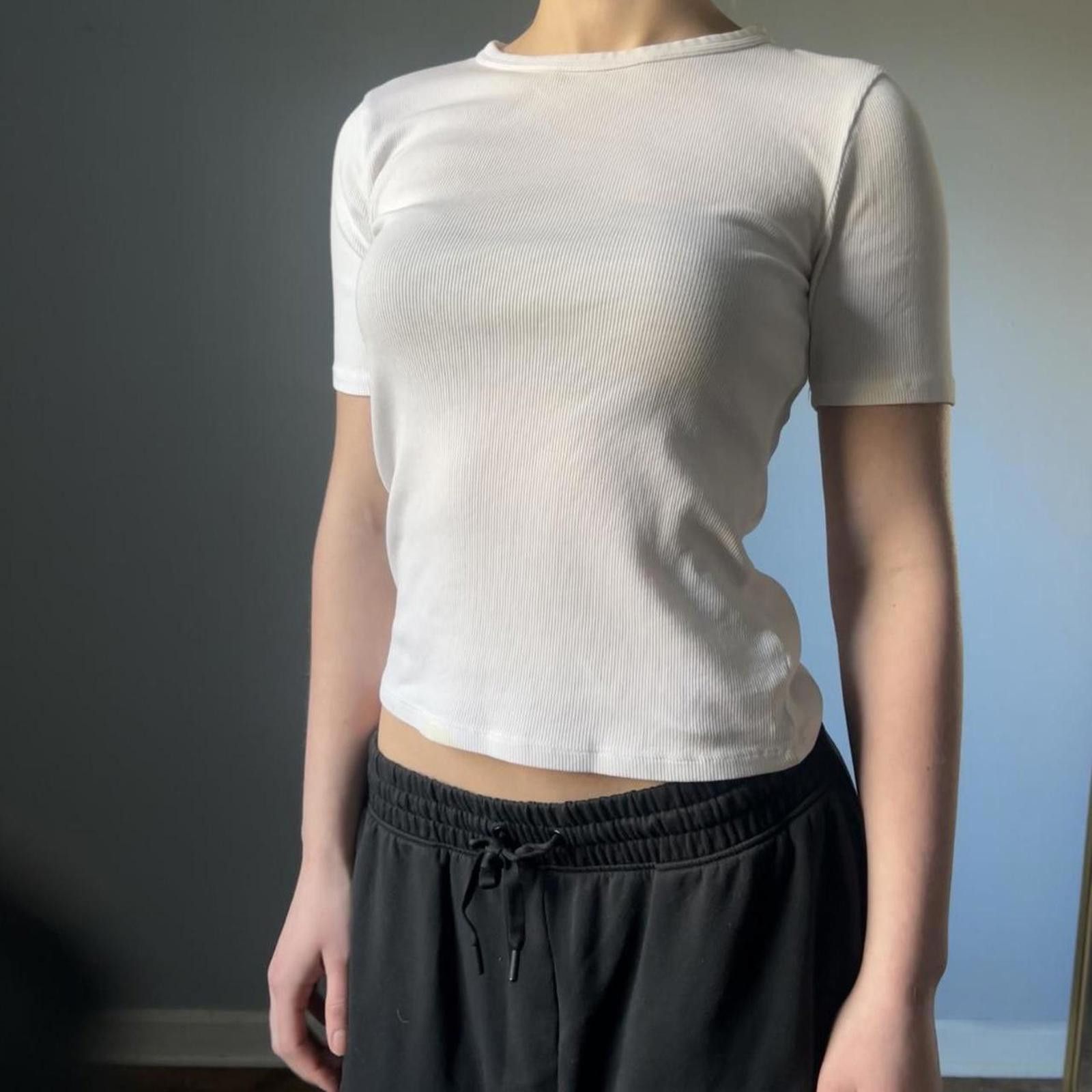 Zara White ribbed cotton t-shirt Size S / US 4 / IT 40 - 1 Thumbnail