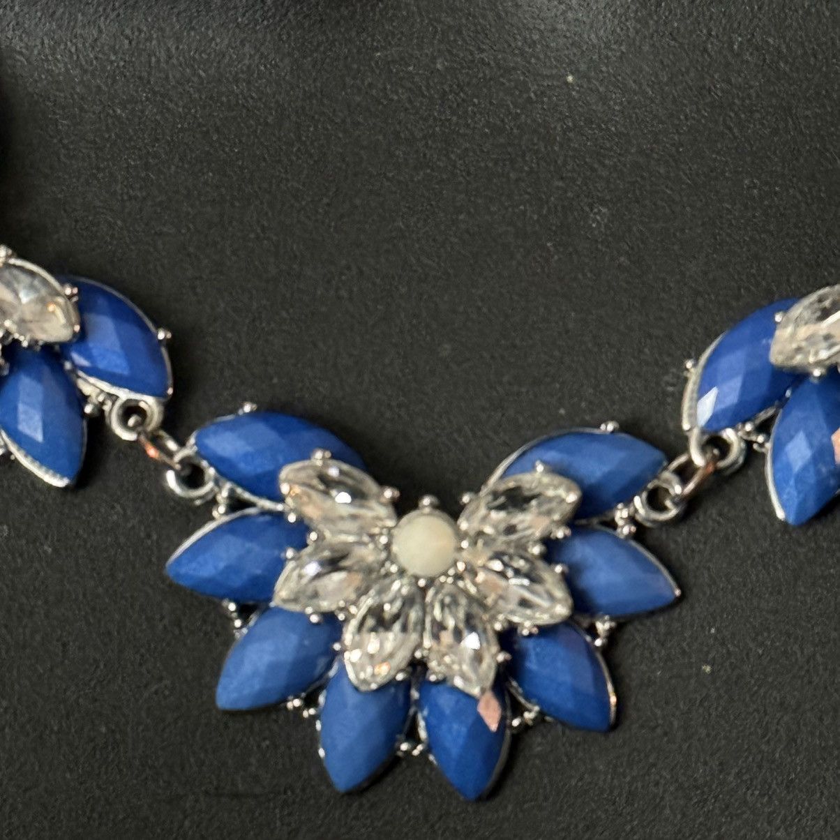 Other Silver tone blue and clear rhinestone statement necklace Size ONE SIZE - 3 Thumbnail