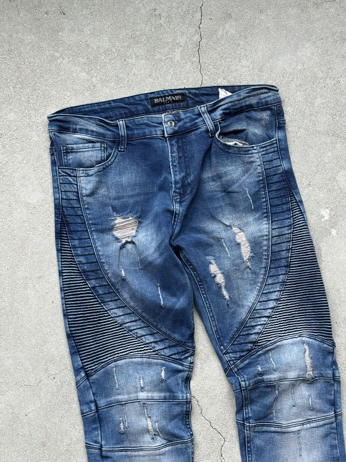 Balmain Balmain Biker Jeans Distressed Ribbed Design Size US 33 - 3 Thumbnail