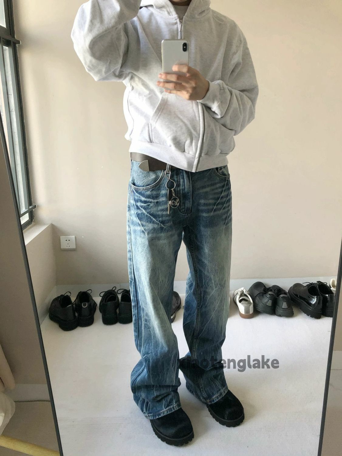 washed faded skate hiphop gradient loose jeans