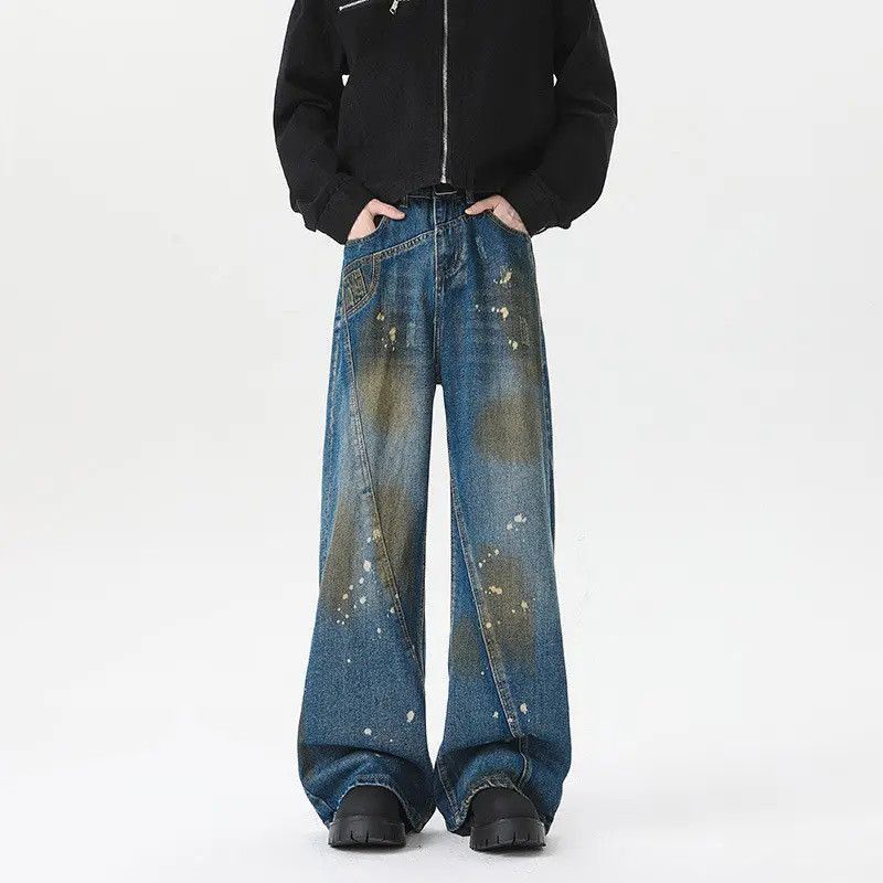 Japanese Brand Retro loose wide leg splashed ink jeans Size US 32 / EU 48 - 5 Thumbnail