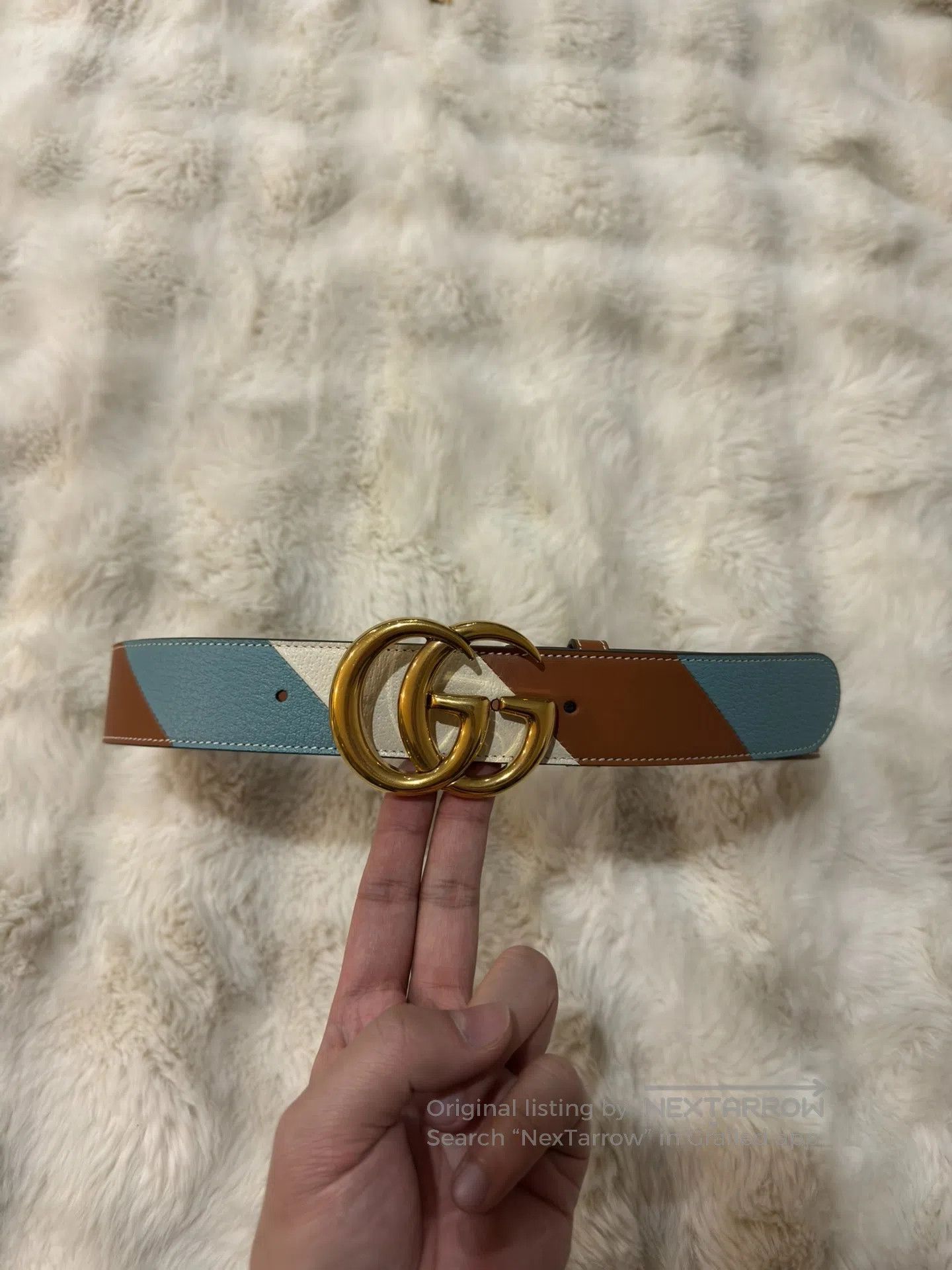 Gucci Guicci size 75 Color-blocked gold G buckle double waist be Size ONE SIZE - 2 Thumbnail
