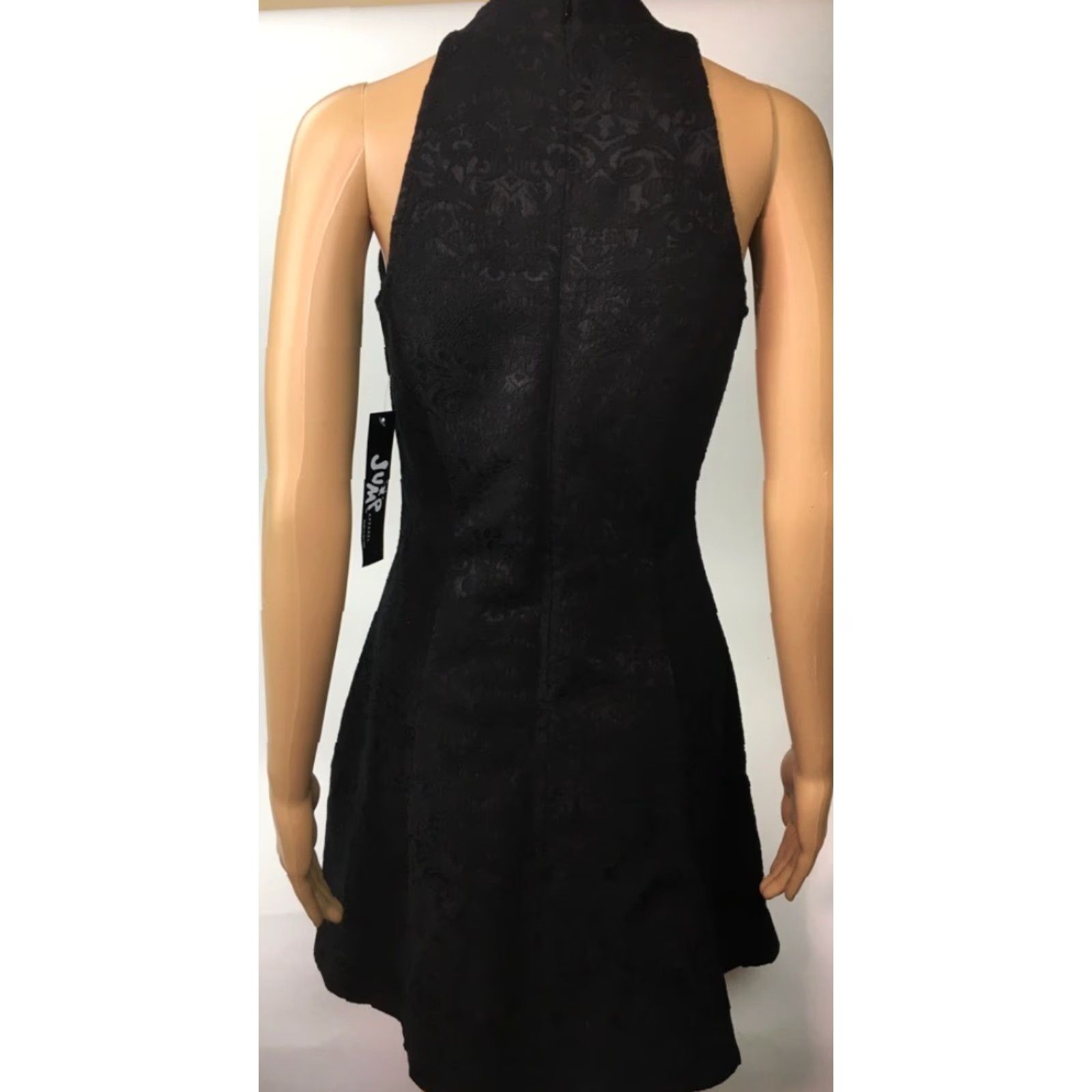 Jump Apparel Dress Women Fit & Flare Black Jacquard Halter Neck Mini  Sleeveless Zip 3/4 Size - homelandexpress.co.uk